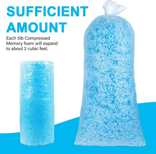 DR.DUDU Shredded Memory Foam Filling - Soft Pillow Stuffing for Bean Bags & Cushions | 5lbs, Blue