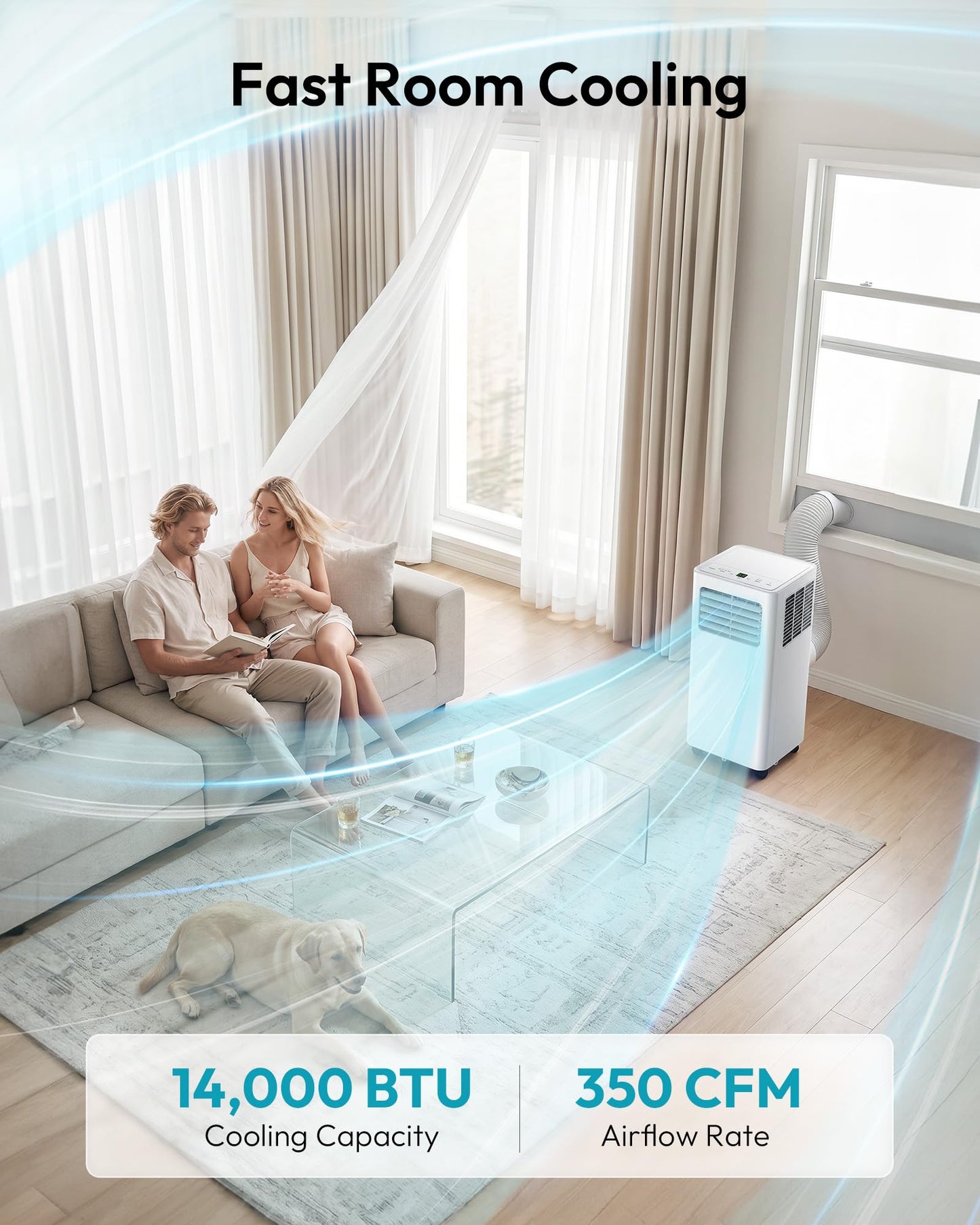 EUHOMY 14,000 BTU Portable Air Conditioners, 5-in-1 Portable AC Unit with Cool, Heat, Dehumidifier, Fan, Sleep Mode, 650 Sq.Ft. with 350 CFM Airflow, App/Remote Control, 24H Timer Quiet AC for Bedroom