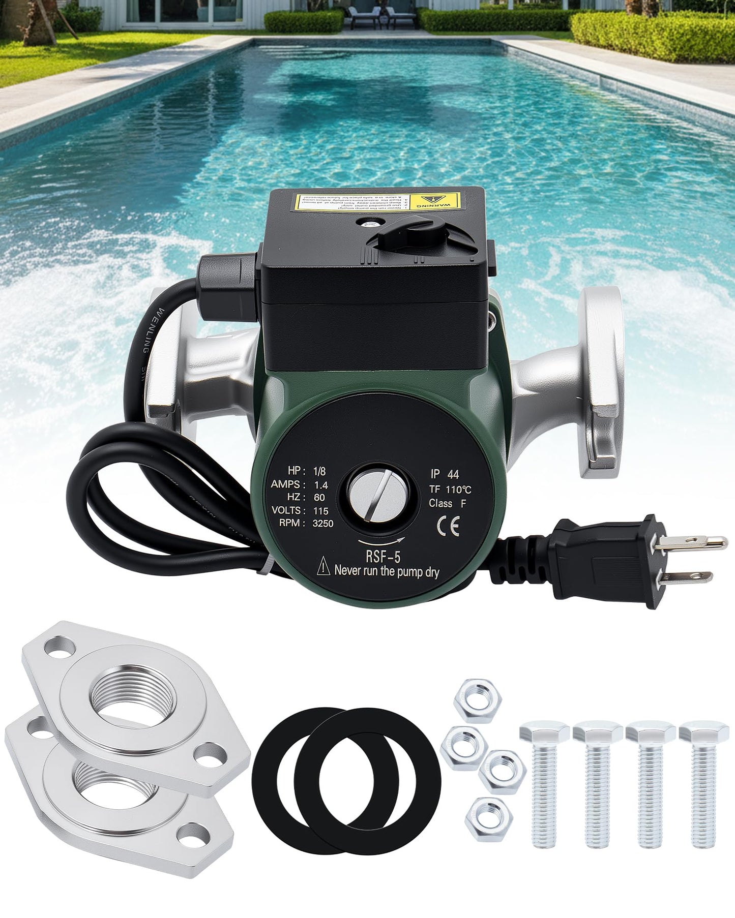 009-SF5 Water Circulating Pump Compatible with Taco Flanged High Velocity Cartridge Circulator Pump, 1/8 HP 115V 3250RPM 10GPM 150PSI, Replace# 009SF5