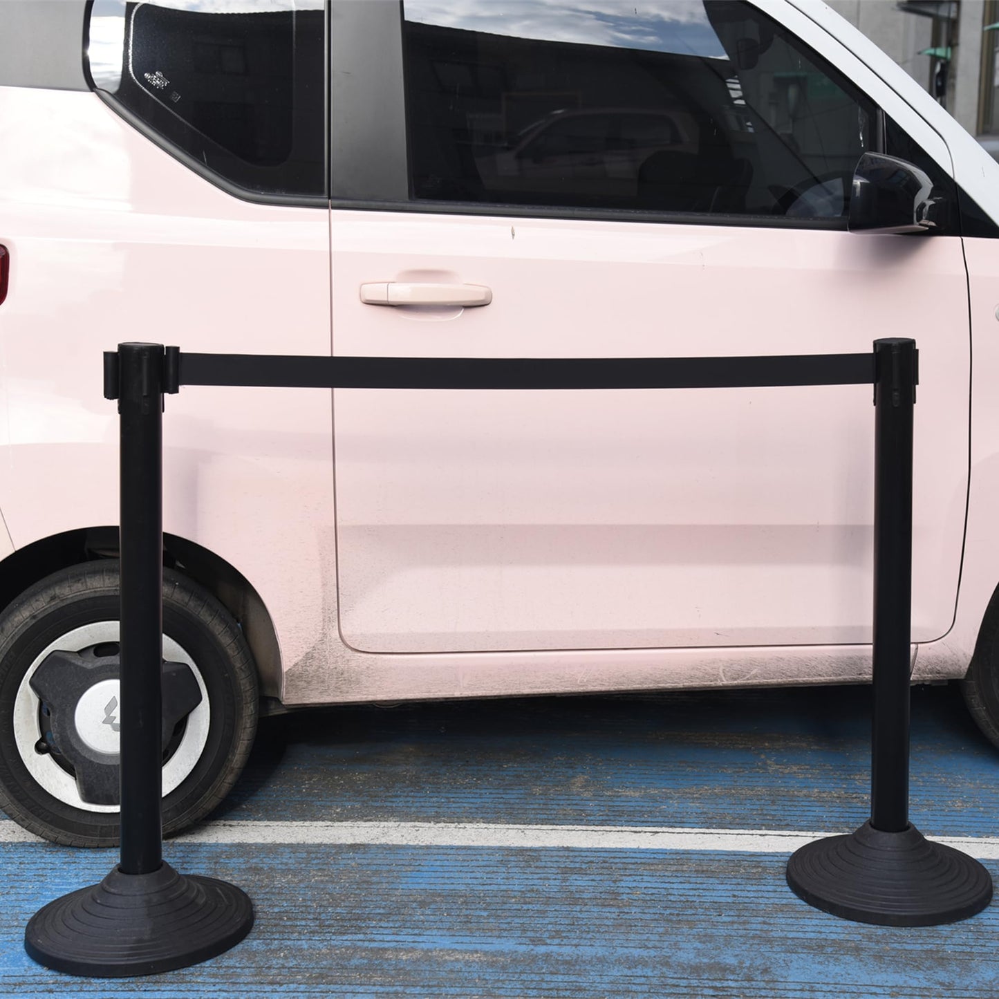 OangeStar 6 Packs Crowd Control Stanchion, Crowd Control Barrier Set w/10ft Black Retractable Belt Rubber Base