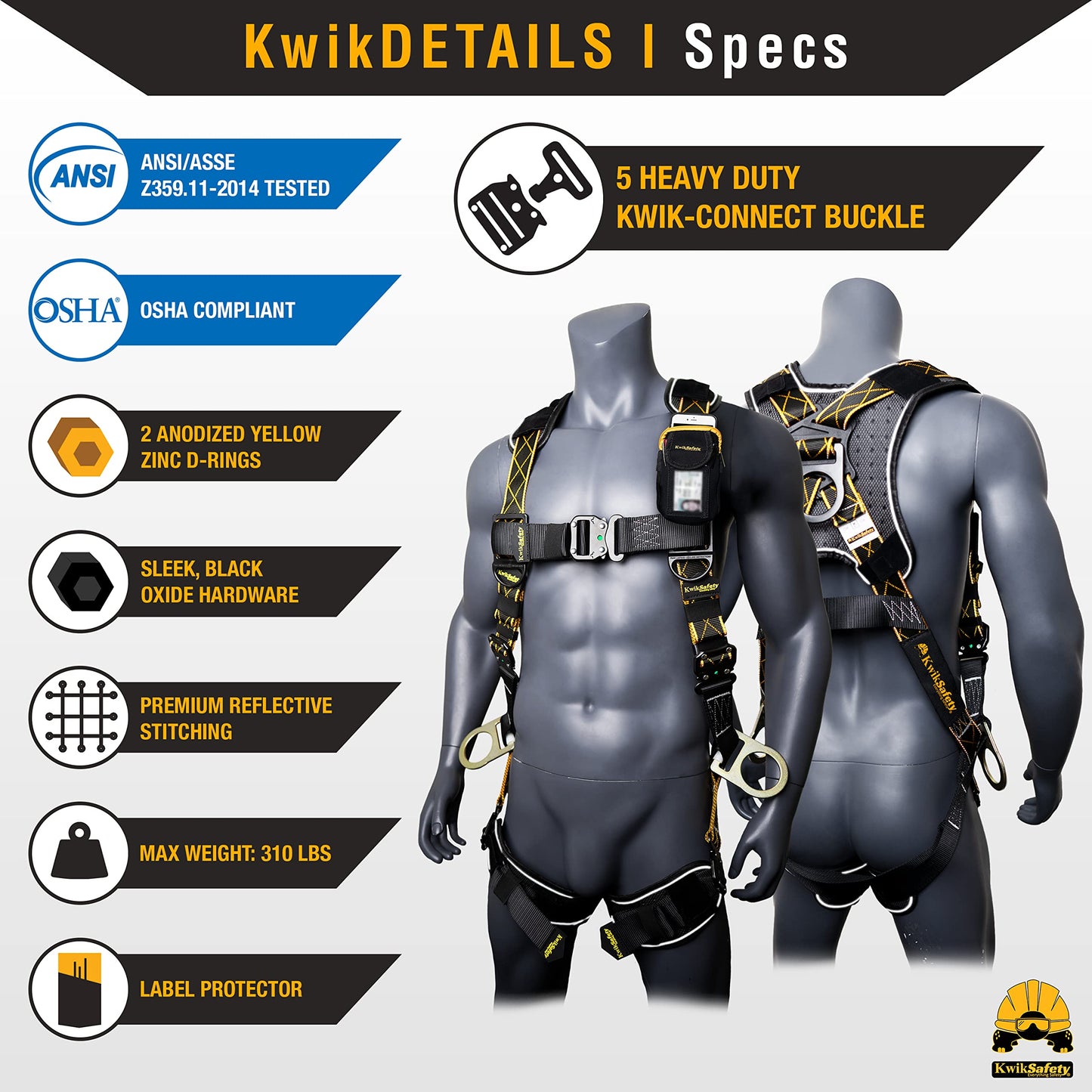 KwikSafety THUNDER DiamondBACK Safety Harness + RATTLER 6ft Safety Lanyard