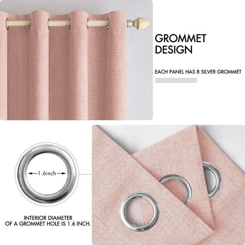 MIULEE Blackout Linen Curtains - 100% Thermal Insulated Blush Pink Drapes | 52 x 63 Inch (2 Panels)