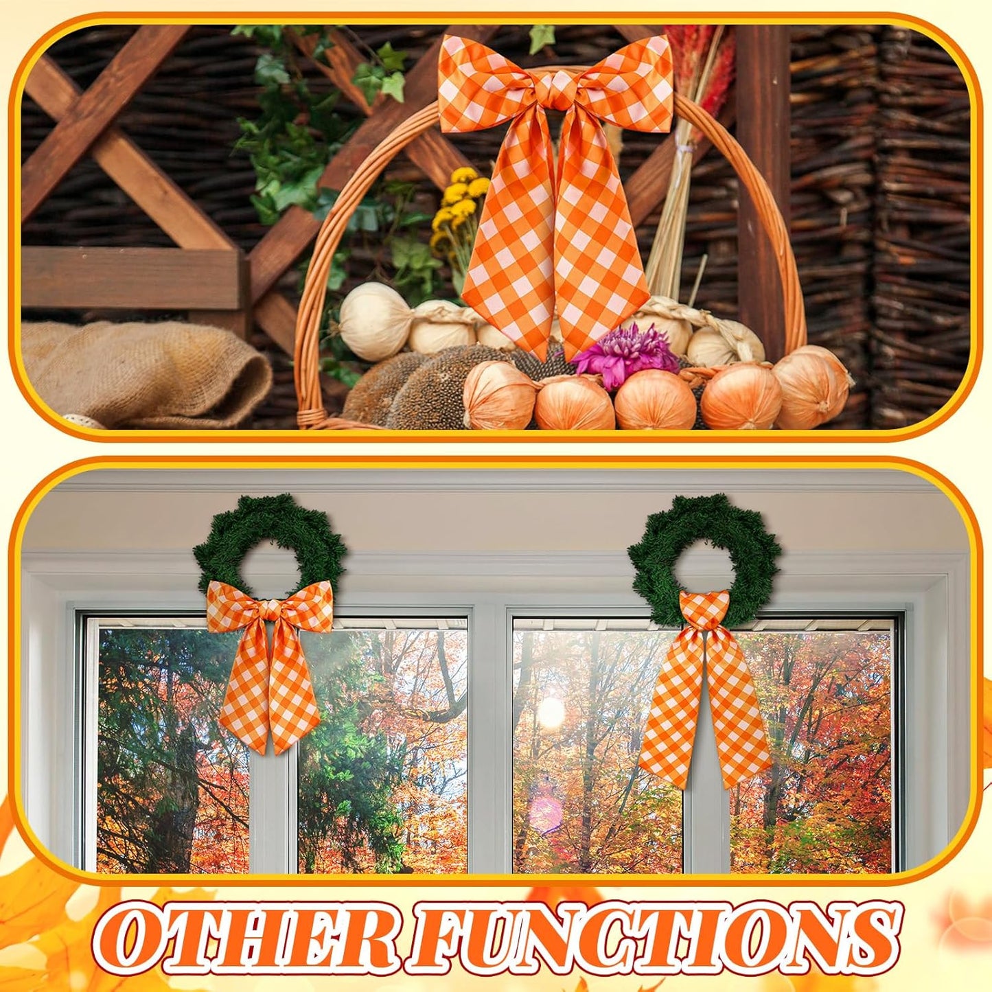 VitalCozy Fall Check Wreath Sash - Satin Embroidery Monogram Ribbon for Indoor/Outdoor Decor