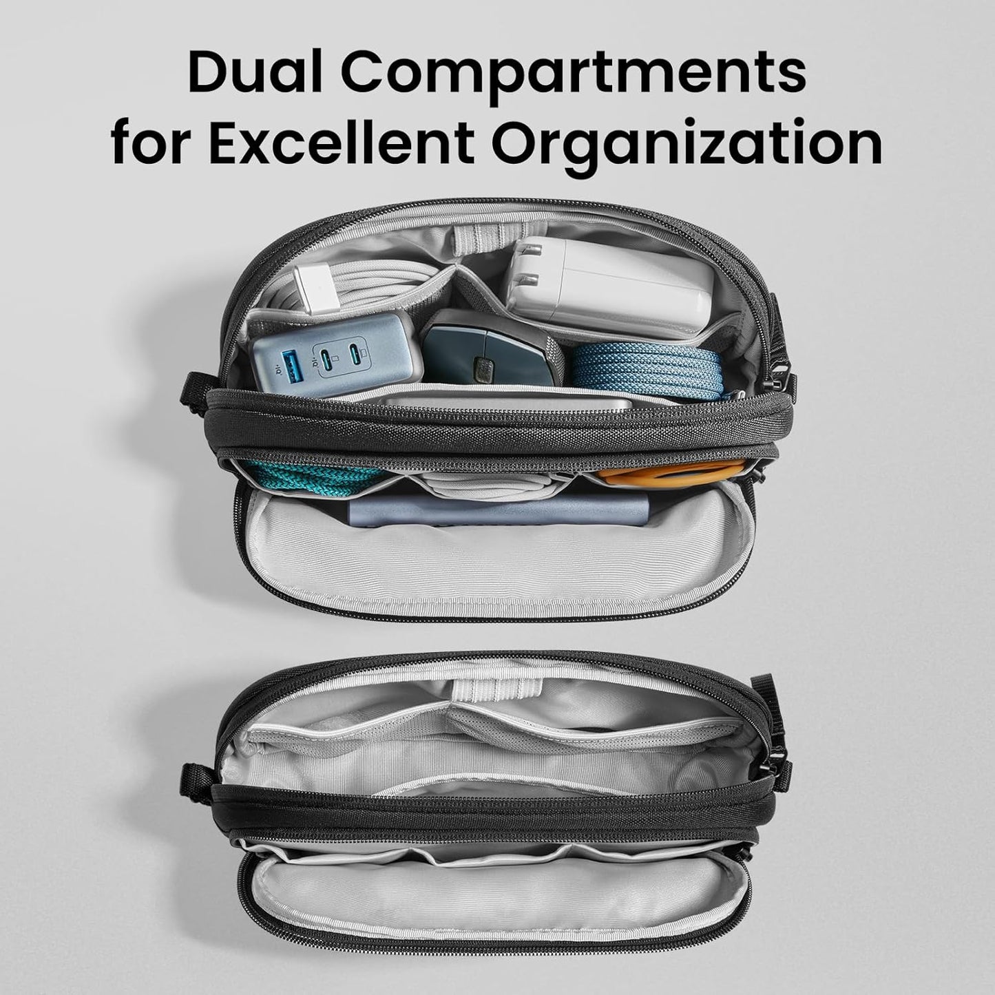 tomtoc Electronic Organizer Travel Case, Water Resistant Dual Compartment Tech Pouch Cable Organization Storage Bag