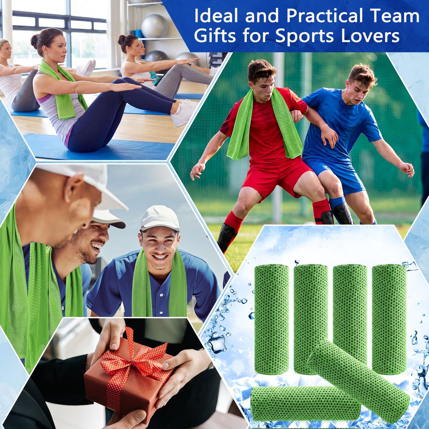 Hosuly 6 Pack Cooling Towels 40"x12" Ice Towel Cooling Neck Wraps Soft Breathable Chilly Stay Cool in Summer for Sports Yoga Golf Gym Activities(Bright Green)