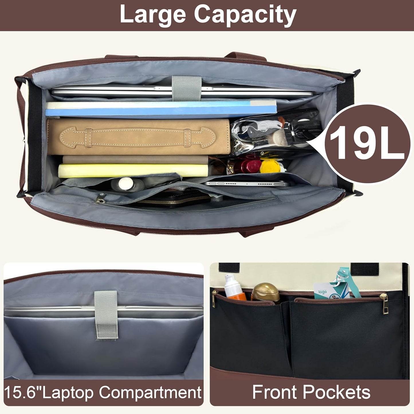 15.6 Inch Laptop Bag for Women - Tote Work Bag with Compartments Nurse Teacher Bag Large Lightweight Office Handbag