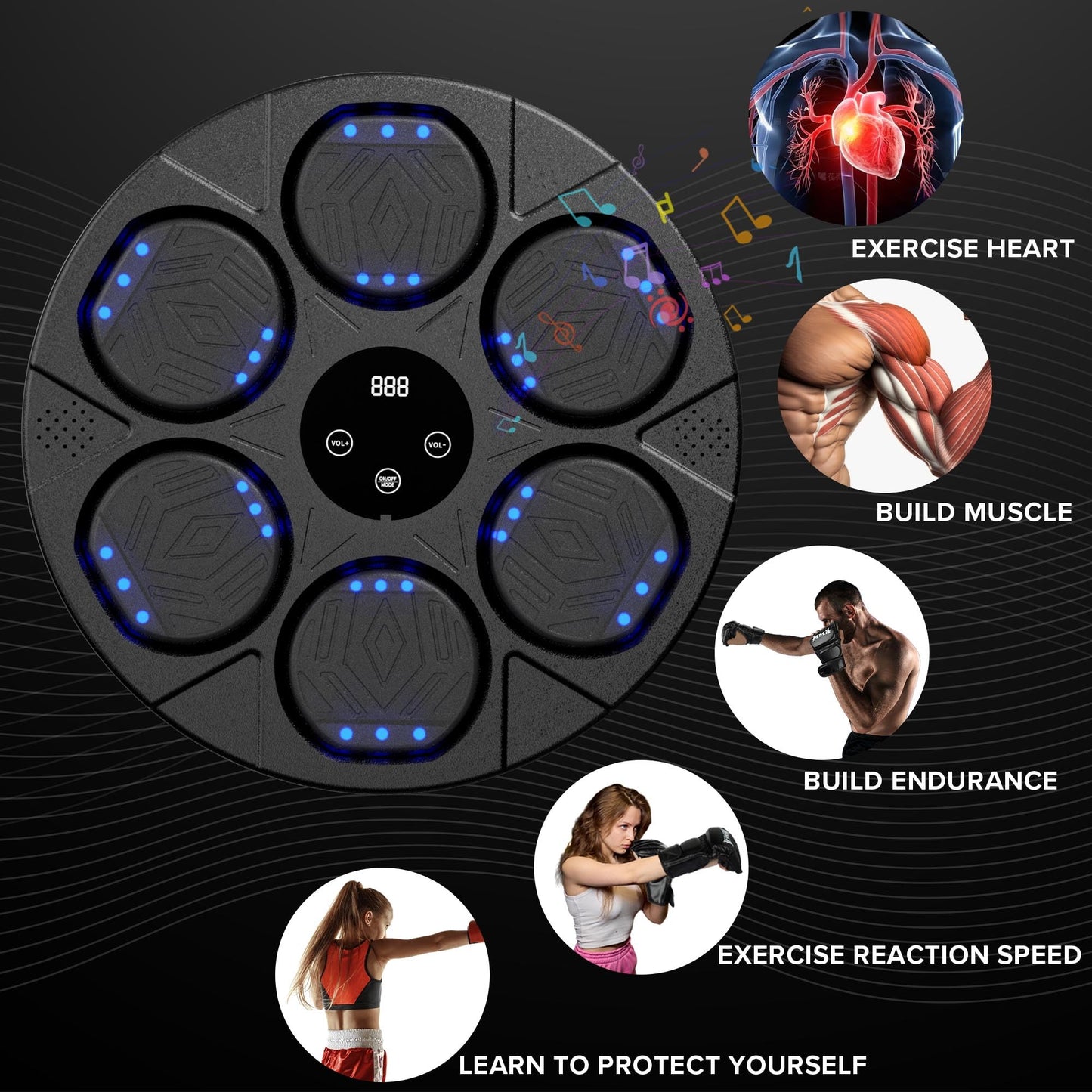 RGYAN Music Boxing Machine Kit Wall Mounted Smart Boxing Machine & Counter Complete Boxing Kit More Than a Standard Punching Machine for Adults & Home Boxing Training (PP+TPE, Dark Gray)