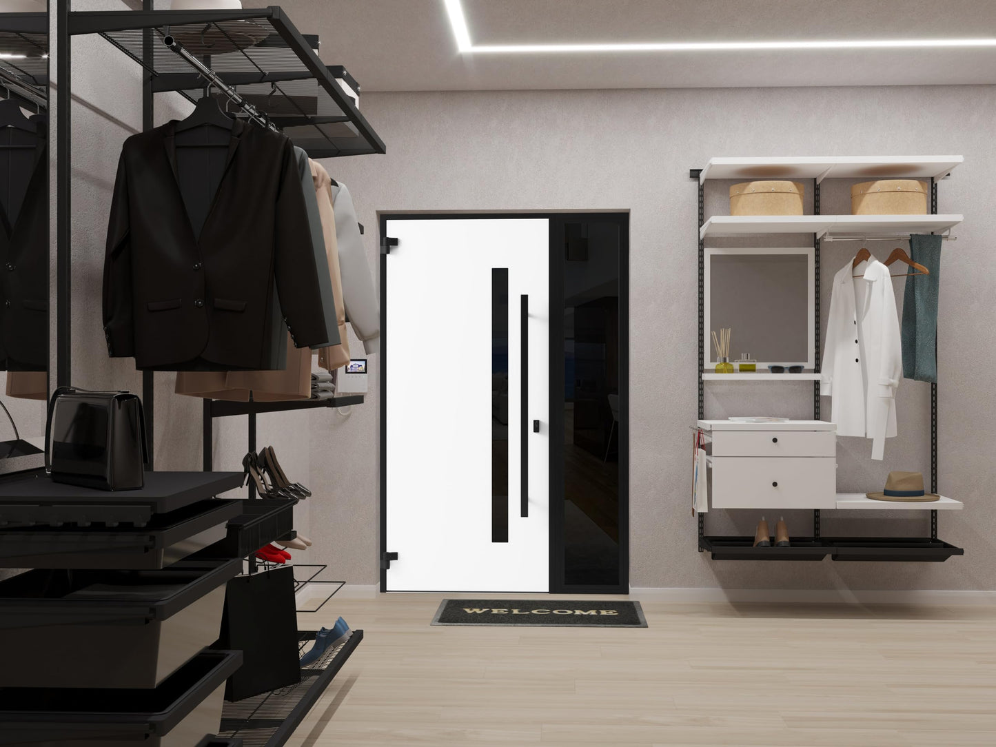 VDOMDOORS Front Exterior Prehung Steel Door/Ronex 0144 Grey/Side Exterior Window Sidelite/Entry Metal Modern Painted W36+12" x H80 Right Hand Inswing