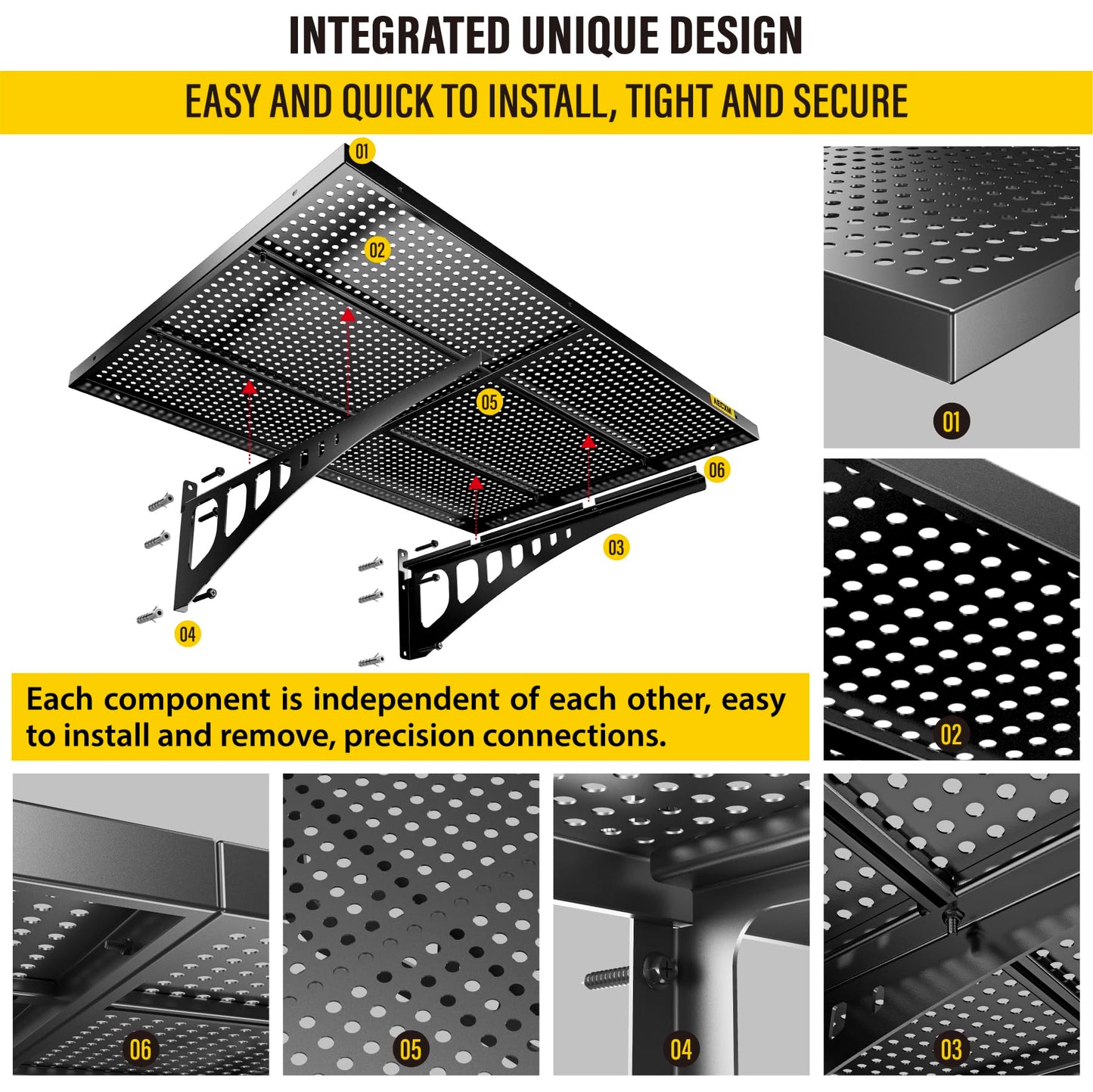 Aecxm 4-Pack 2x3ft Adjustable Garage Wall Shelving 1120lbs Load Capacity Heavy Duty Wall Mounted Storage Shelf Metal Floating Shelves for Garage(Black)