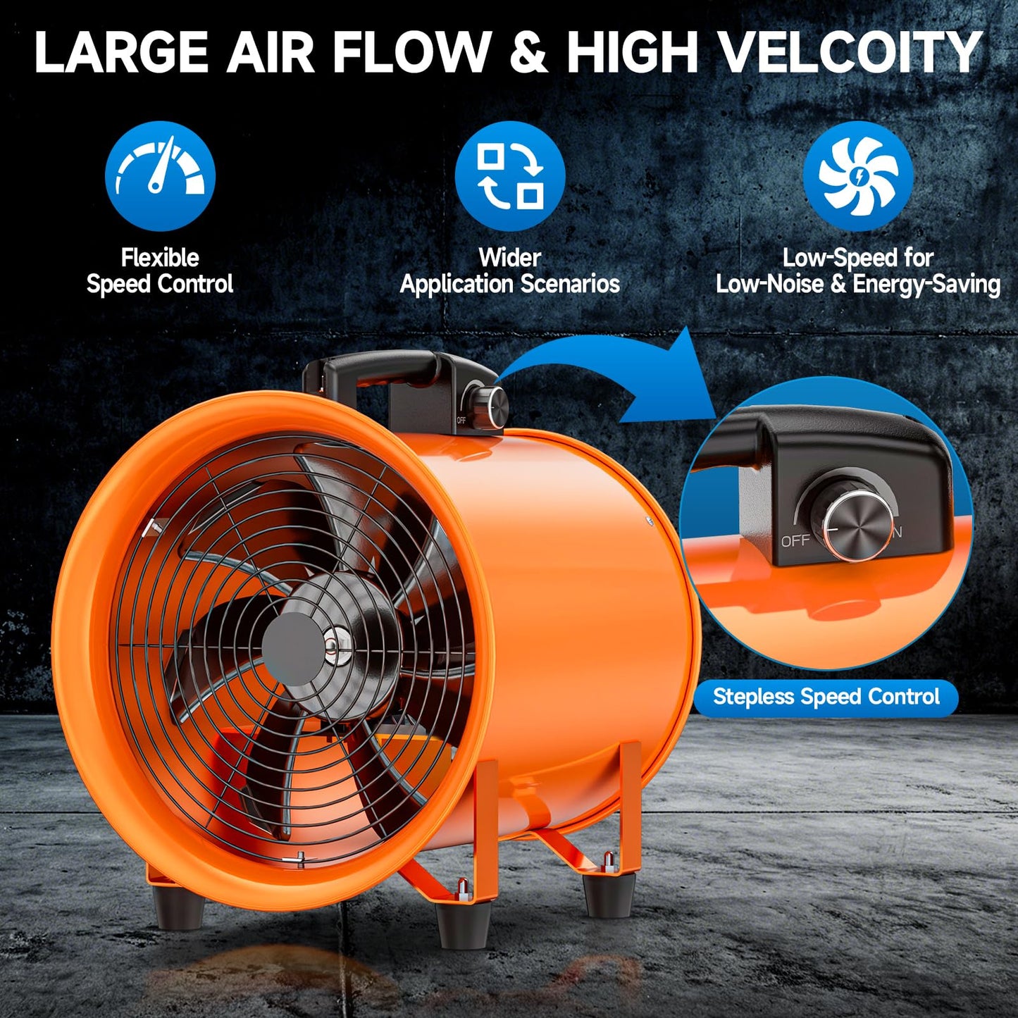 12 Inch Utility Blower Fan, 550W Portable Industrial Cylinder Axial Fan with 33Ft Duct Hose, 3243 RPM High-Velocity Air Extractor Fan Exhaust/Ventilation for Basement Workshop Warehouse Paint Booth