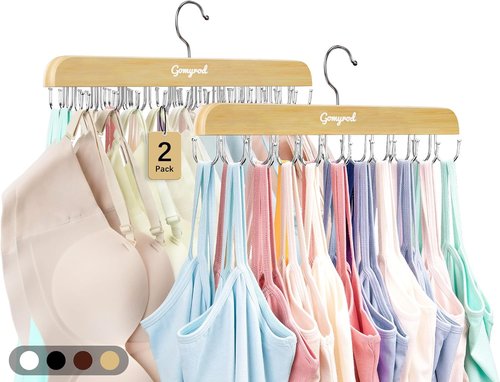Gomyrod Bra Hanger - Space-Saving Wood Organizer with 20 Hooks | Holds 40 Bras, 360° Rotating Design