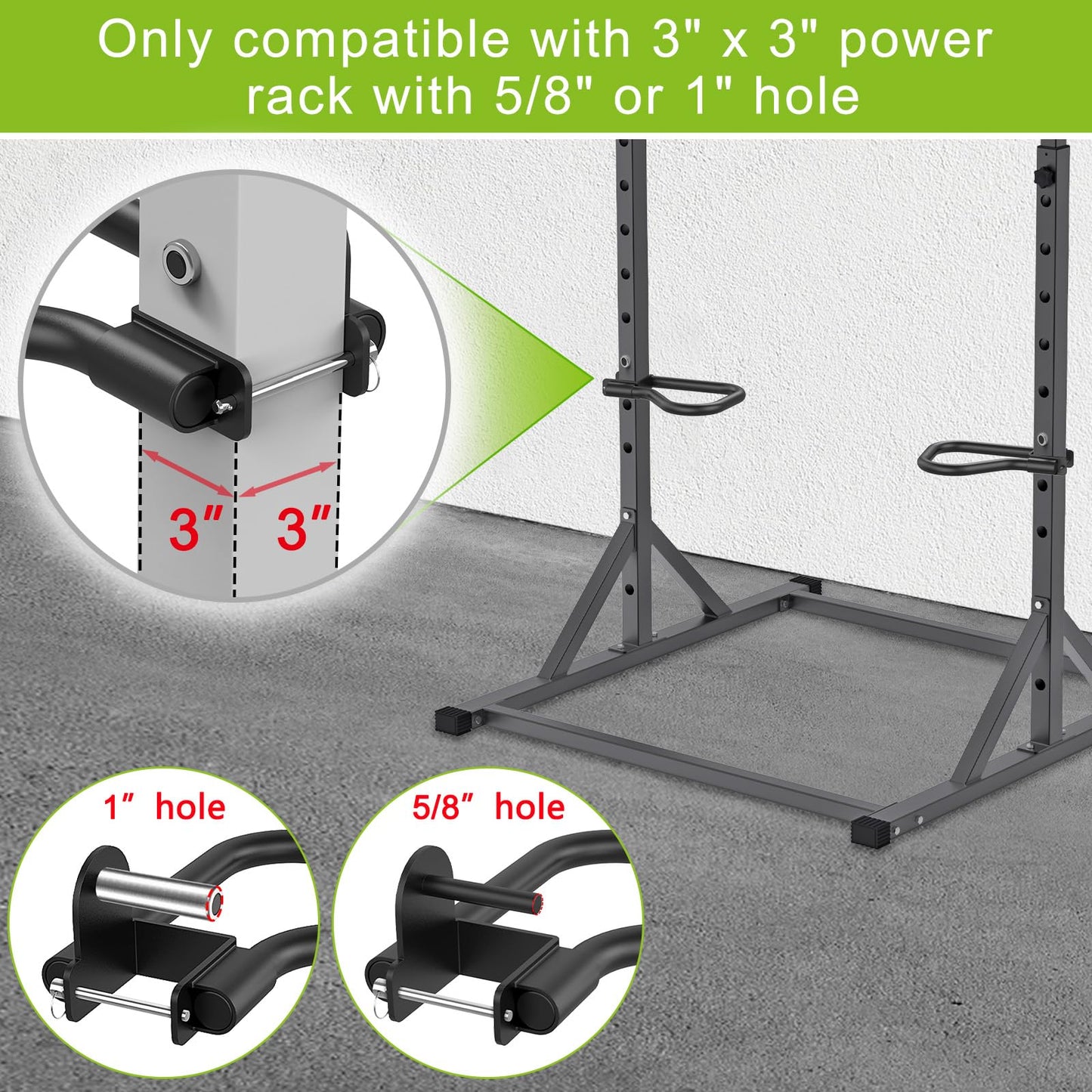 SELEWARE Dip Bar Attachment for 3" x 3" with 1" or 5/8" Hole Power Cage Squat Rack, Set of 2 Heavy Duty Steel Dip Handles with Safety Pin, Multi Grip Positions for Home Gym Strength Training