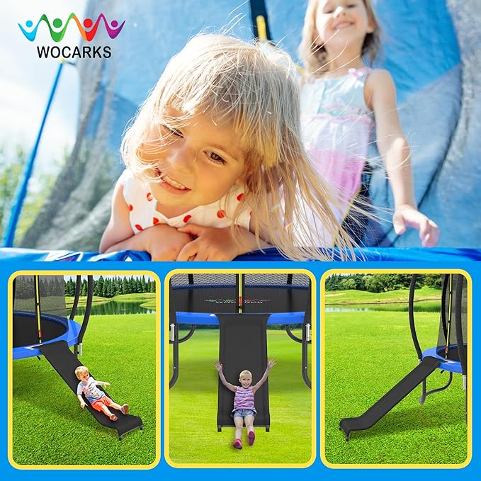 Ergonomic Trampoline Slide with Buffer Region for Children Kids, Outdoor Trampoline Slide Attachment, Heavy Duty Steel, Frame, Easy to Assemble (Black-Slide)