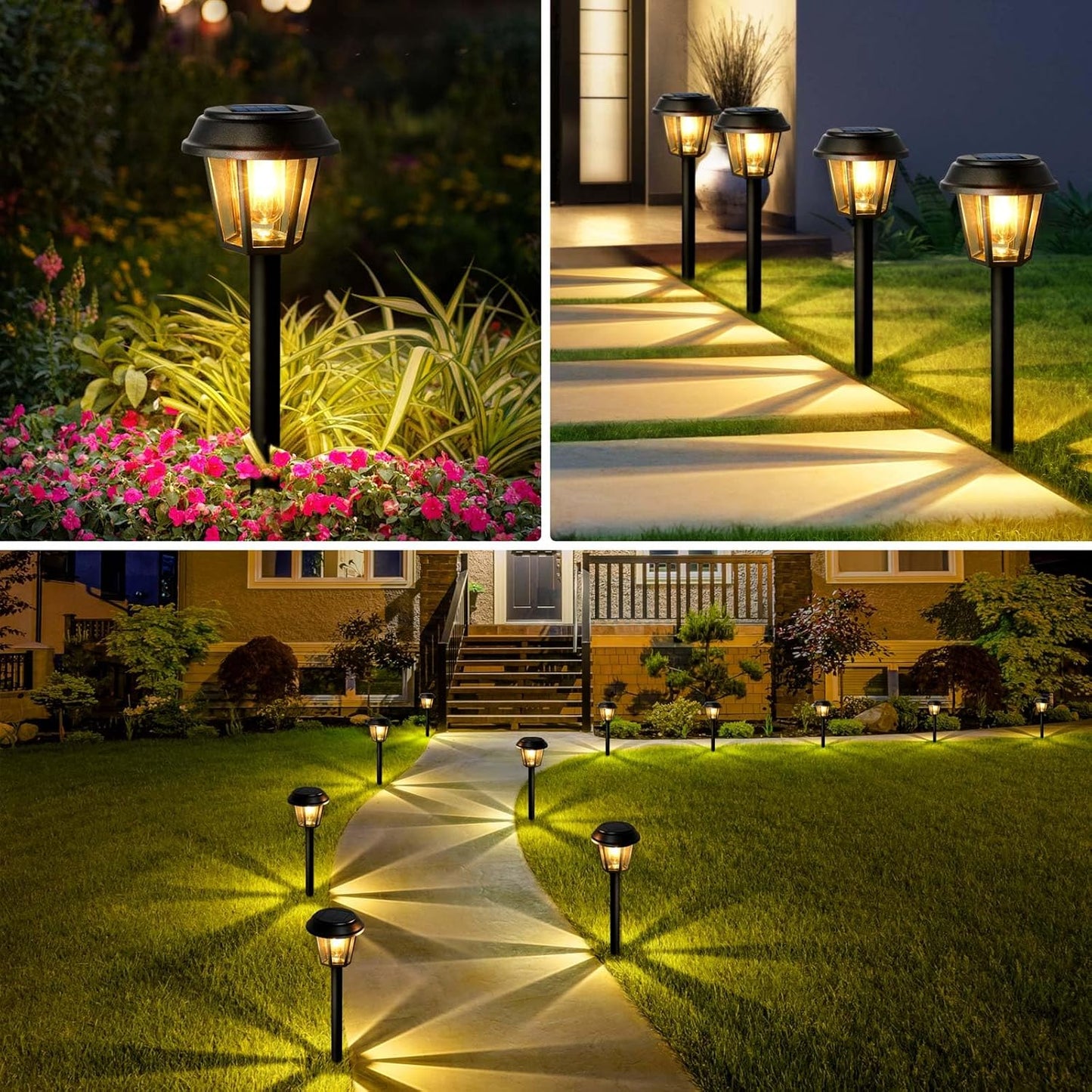 Priddop Solar Pathway Lights - 12 Pack Waterproof Outdoor Lighting | 3000K Warm White Bulbs for Garden & Driveway