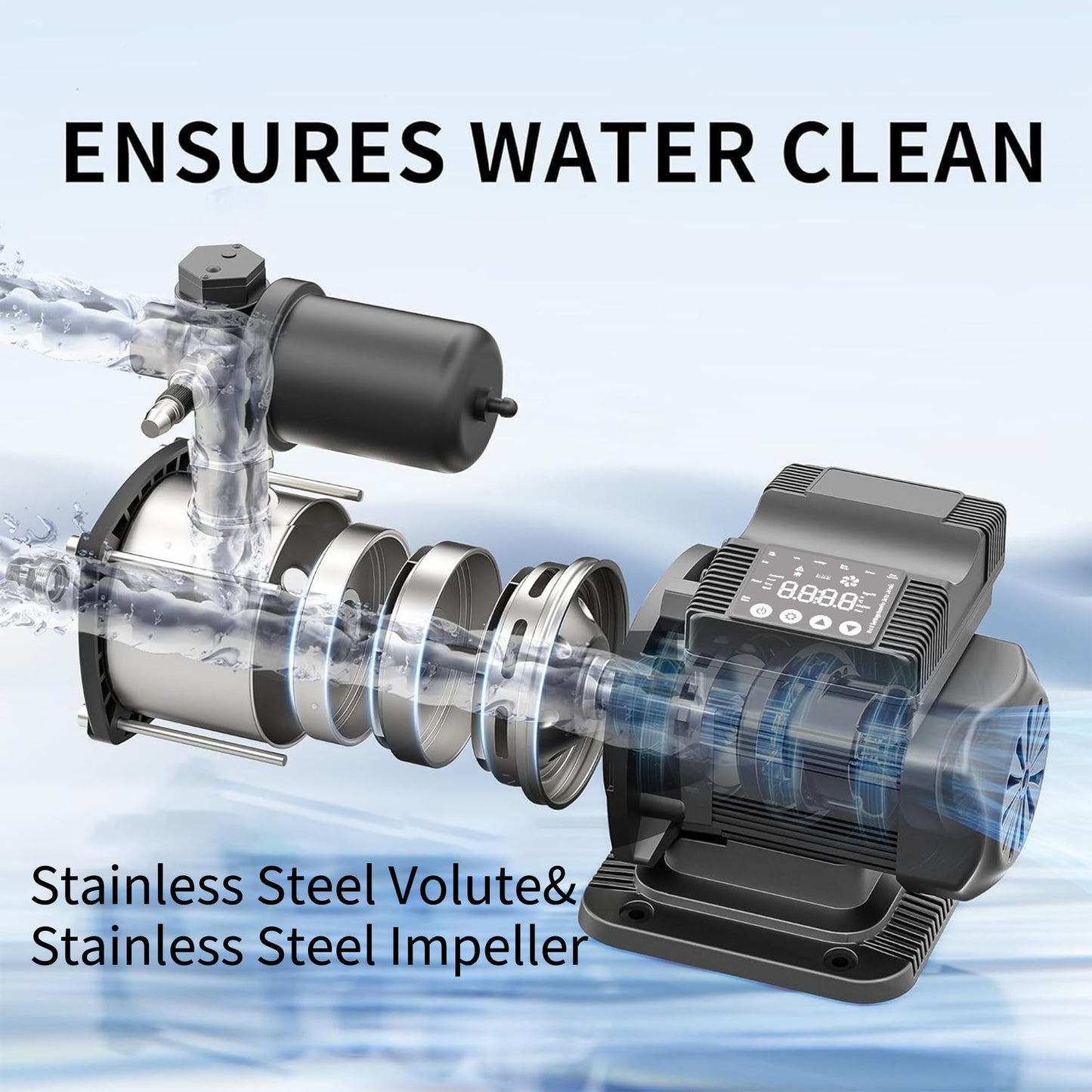 AIDPATH Whole House Water Pressure Booster Pump 57PSI, Automatic Variable Speed & Power, Constant Pressure for Home, Shower, Irrigation, 115V, 1" NPT, Stainless Steel Impeller & Volute
