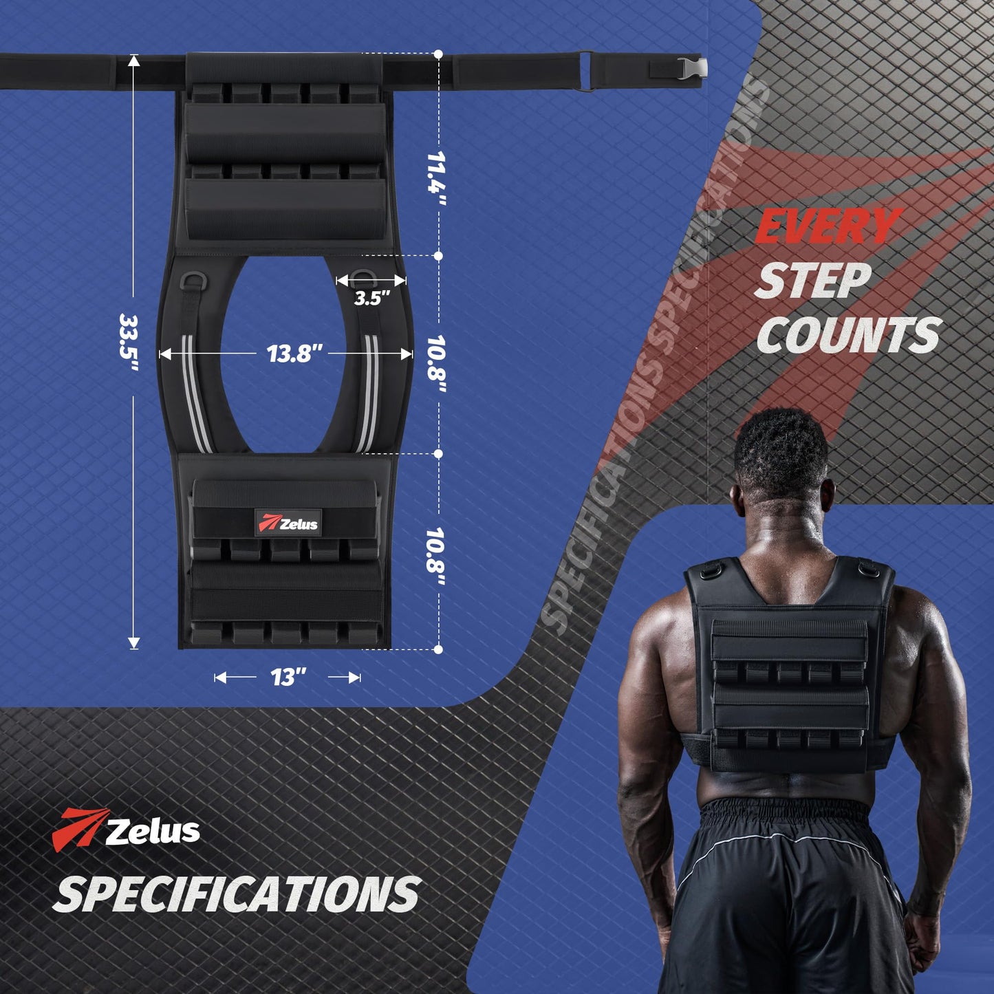ZELUS Weighted Vest Men, 23lbs/36lbs/45lbs Adjustable Weight Vest with 10/16/20 removable Iron Weights and Reflective Strips, No-Bounce Design for Strength Training, Running, HIIT & Calisthenics