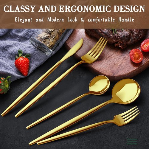 CEKEE 40-Piece Gold Silverware Set - Elegant Stainless Steel Utensils for 8 | Perfect for Home, Weddings & Restaurants
