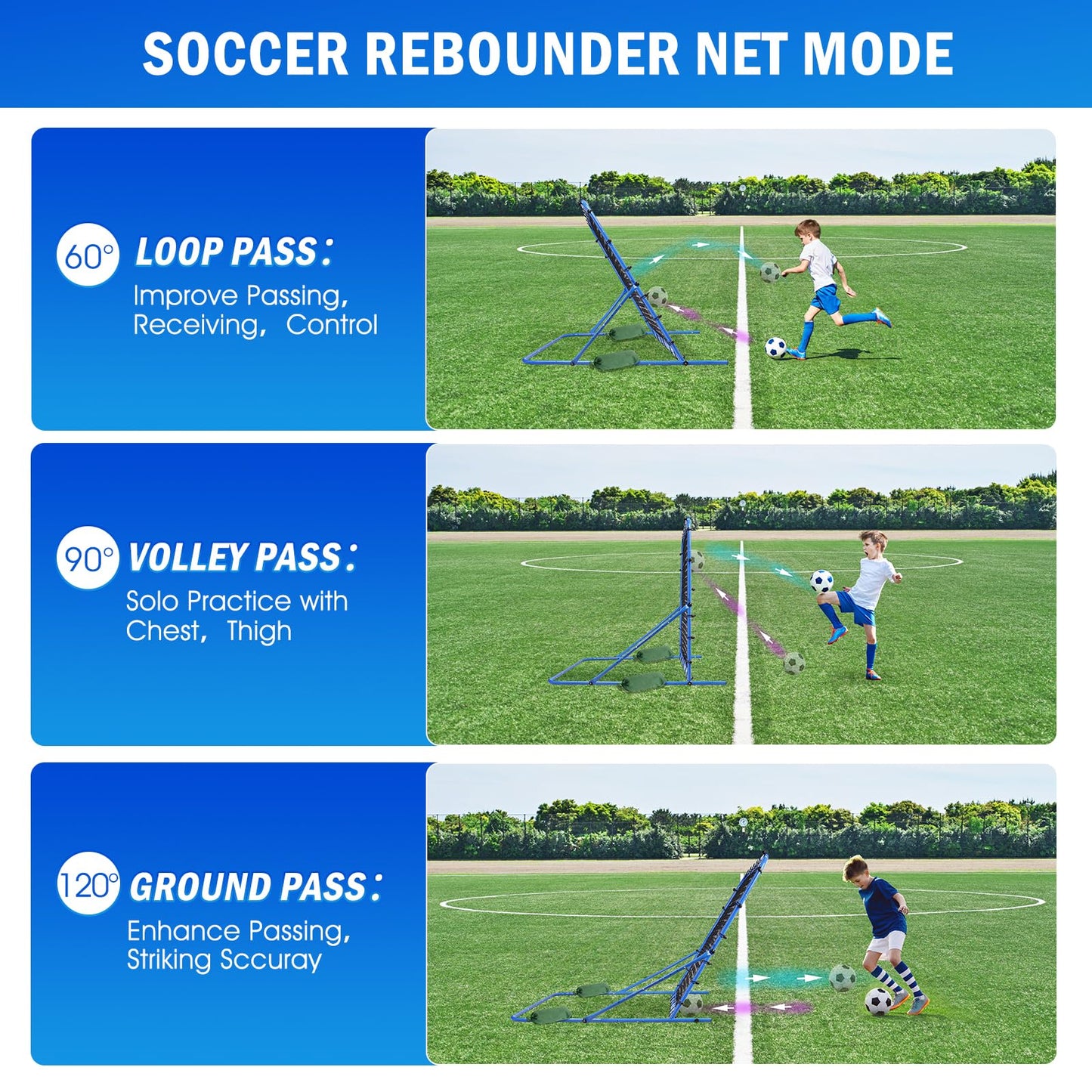 5x4FT Soccer Baseball Rebounder Net, Volleyball Softball Rebound PitchBack Net Quick-Switch Angle Soccer Training for Control, Passing Practice, Lacrosse Bounce Back Rebounder Gifts Trainer Equipment
