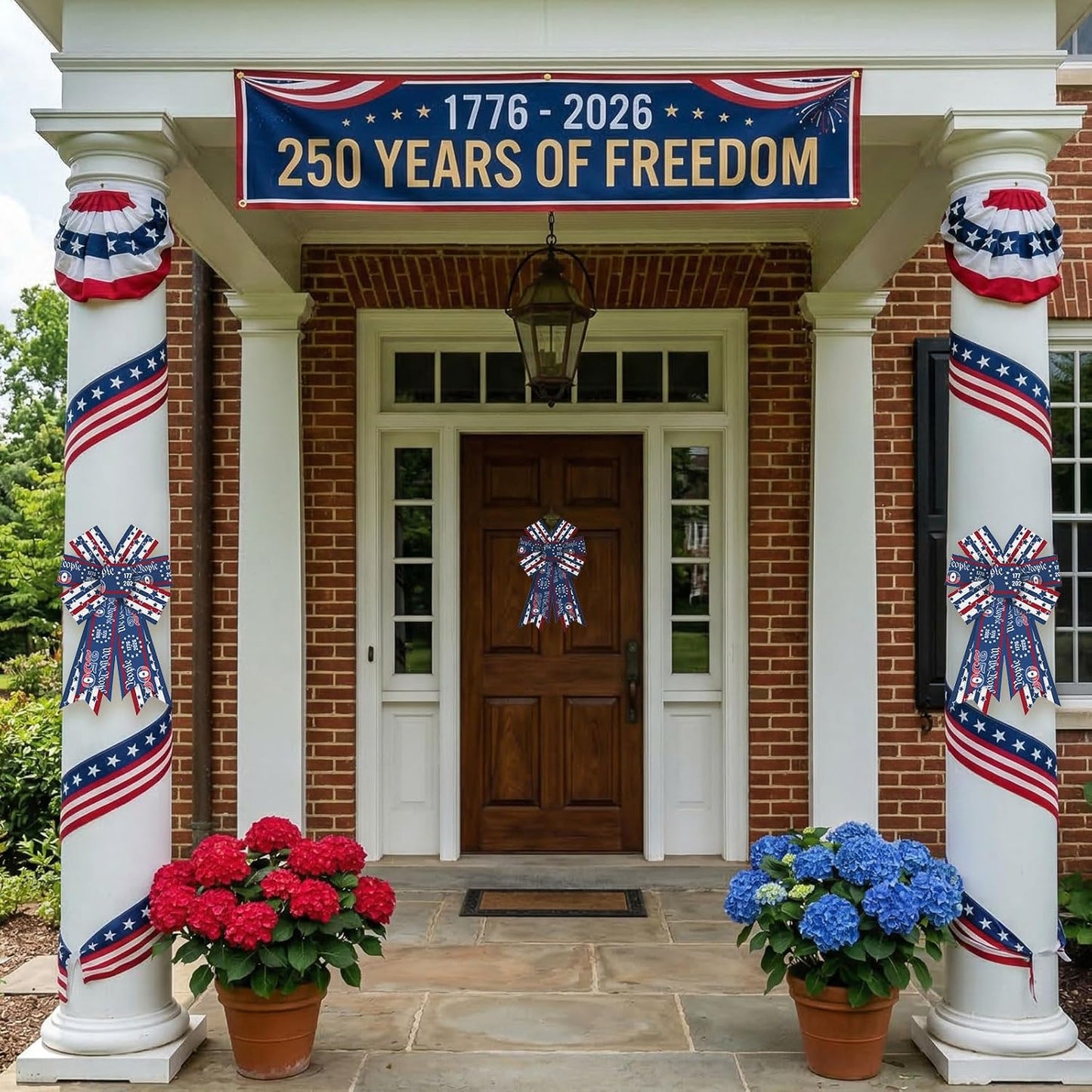 Threetols Patriotic Wreath Bows - 250th Anniversary Red, Blue & White Stripe | Indoor/Outdoor Decor