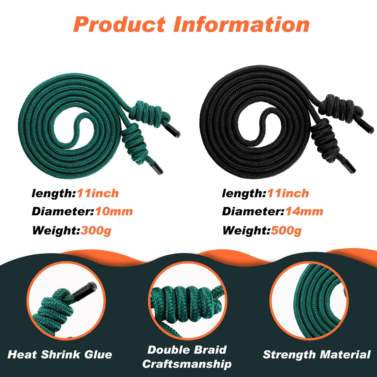 Lewtemi 2 Pcs Flow Rope for Fitness Double Woven Workout Rope Adjustable Length Flow Jump for Working out Men Women Training Exercise Gym Indoor Outdoor Beginner, 9 ft(Black, Green,320g+550g)