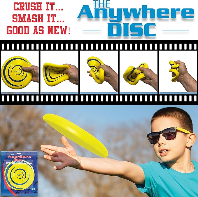 Anywhere Kids Foam Flying Disc | Durable Design Floats On Water | Super Soft for Indoor and Outdoor Use | Perfect for Beach, Camping, Pool Games and Splash Pad Summer Fun | Easy to Catch | 8” Yellow