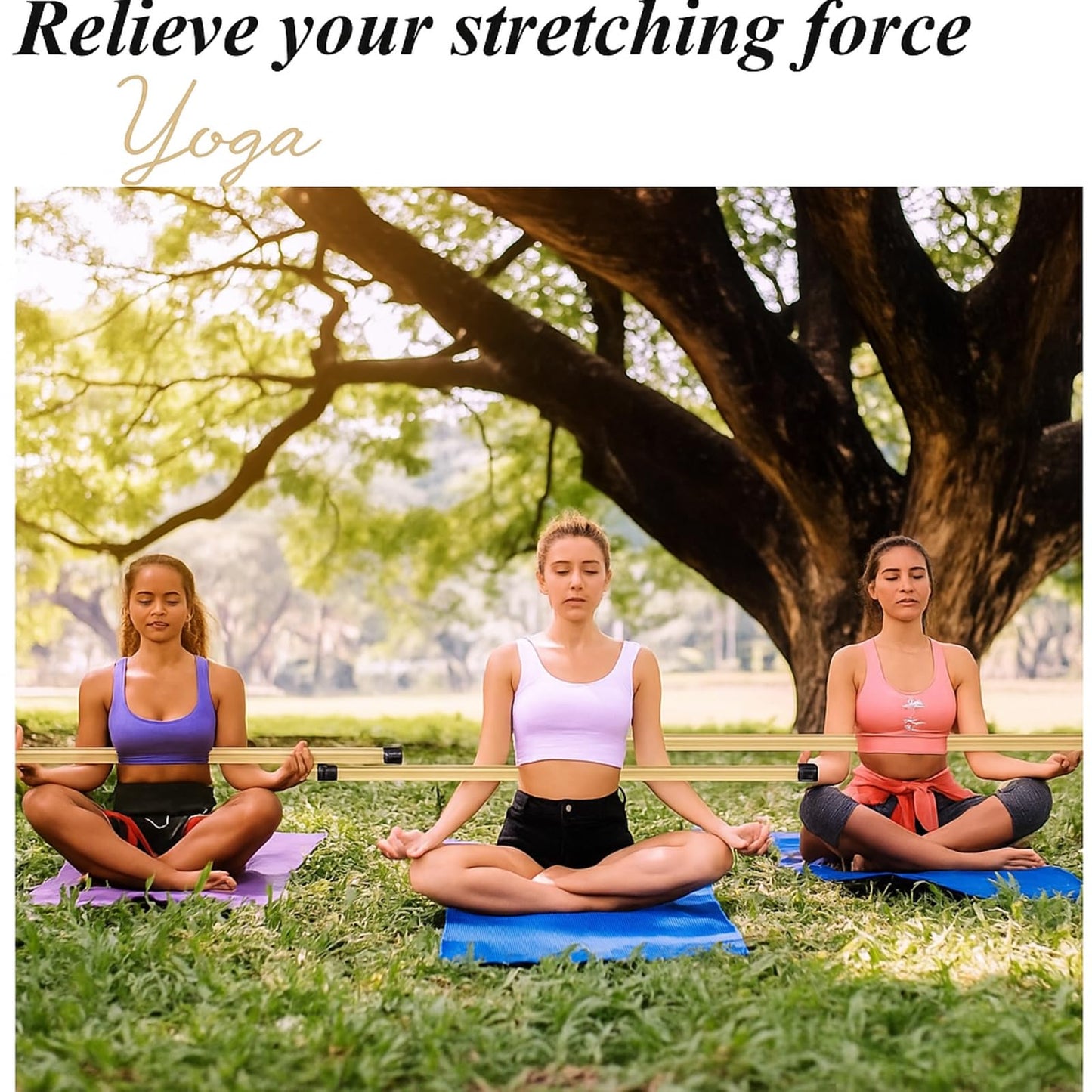 Hiboom 6/9 Pcs 5ft Yoga Stick Natural Bamboo Black Exercise Stick with Non-Slip Rubber Ends Stretching Tool Posture Corrector Stretch Tool for Flexibility, Workout, Balance Fitness(6 Pcs,Bamboo)