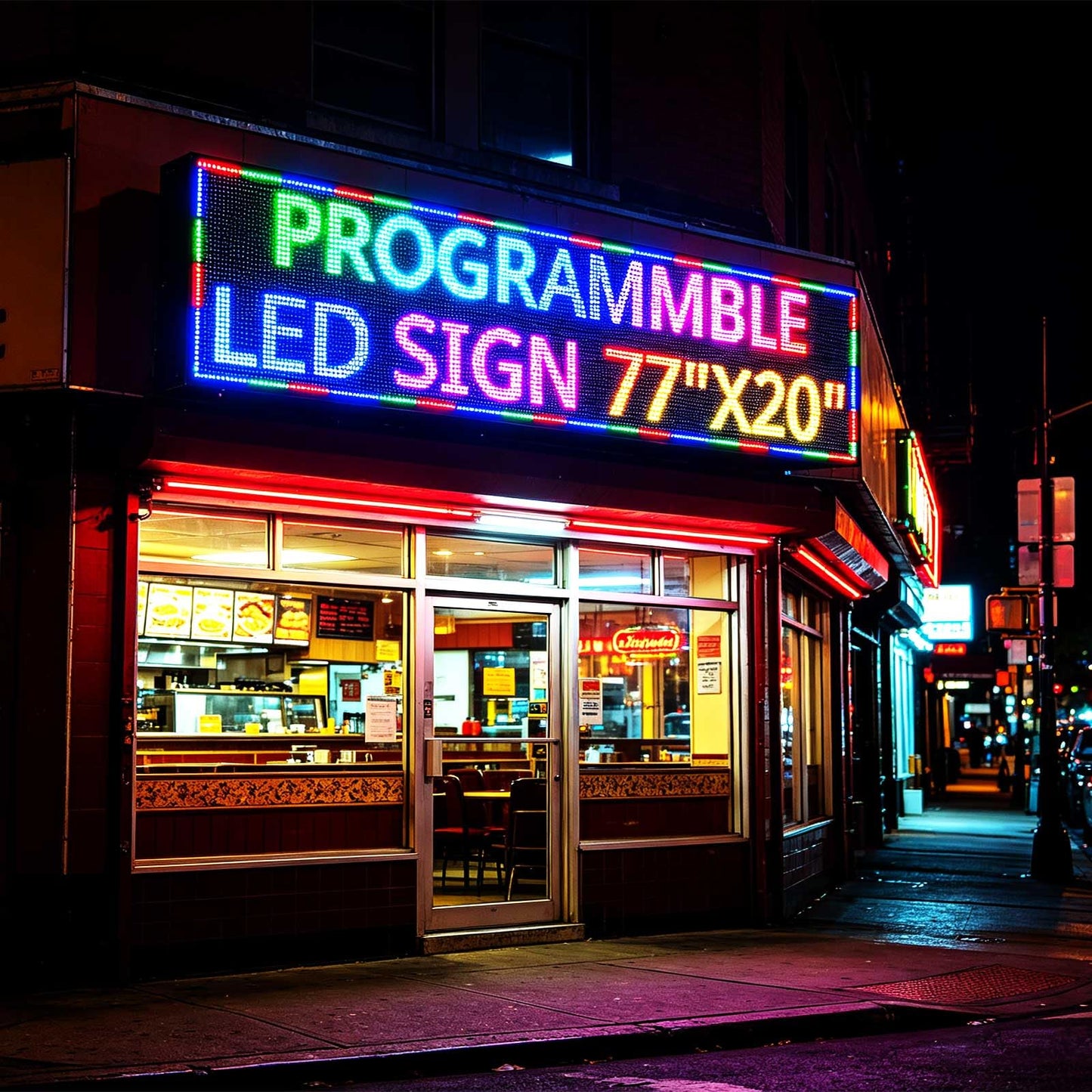 HS Programmable Scrolling Led Sign, Digital Signs Outdoor Waterproof ,Electronic Message Display Board ,Open neon Signs, Full Color High Brightness Big P10 77’’x20’’for Business Store Advertisement Public, APP control