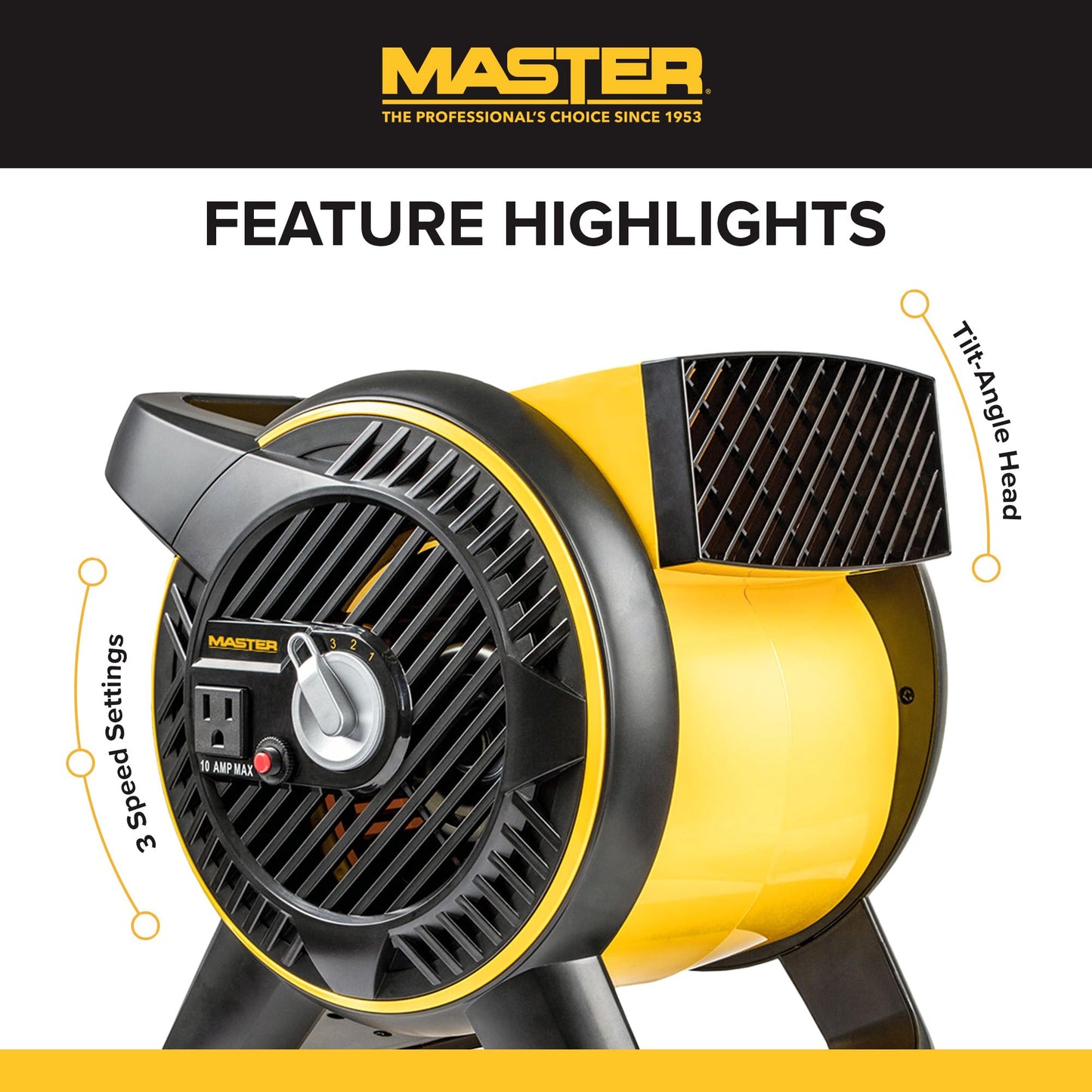 Master Heavy Duty Utility Blower, 3 Speed Portable Floor Fan with Outlet & Pivoting Head for Home & Garage Cooling, Drying and Air Circulation