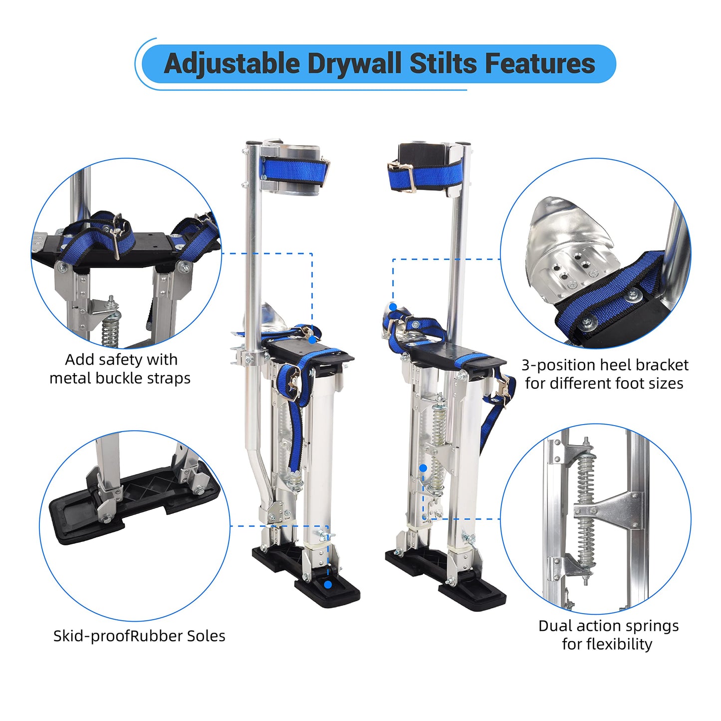 GESEXI Drywall Stilts 15”-23” Adjustable Lightweight Aluminum Tool Stilt with Knee Pads Protection for Painting Painter Taping,Silver
