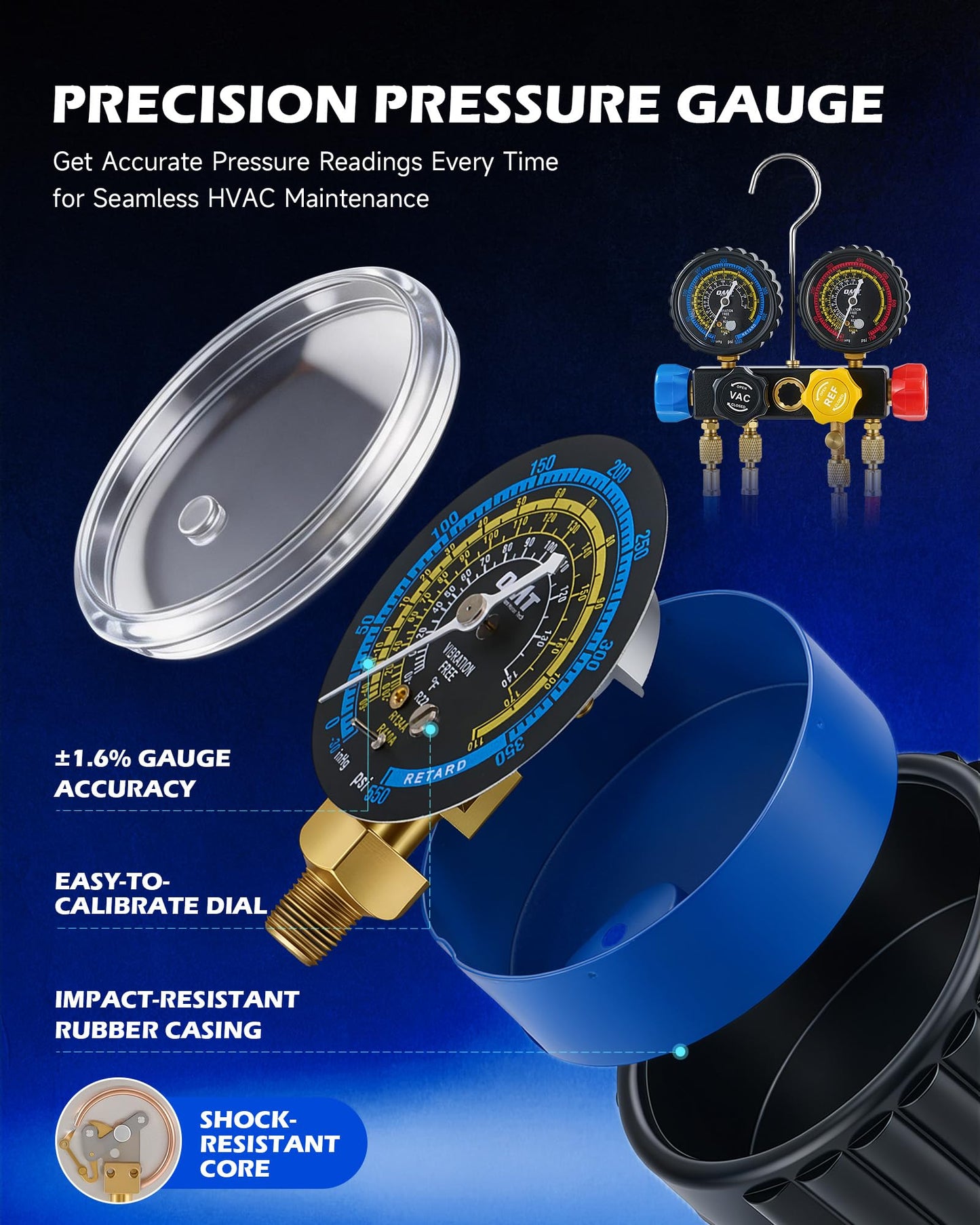 Orion Motor Tech AC Vacuum Pump and Gauge Set, 1/3 HP 4.5 CFM HVAC Vacuum Pump Kit with Leak Detector, 4 Hoses & Manifold Gauge for R134a R22 R410a, A/C Vacuum Pump Kit for Auto & Home HVAC Systems