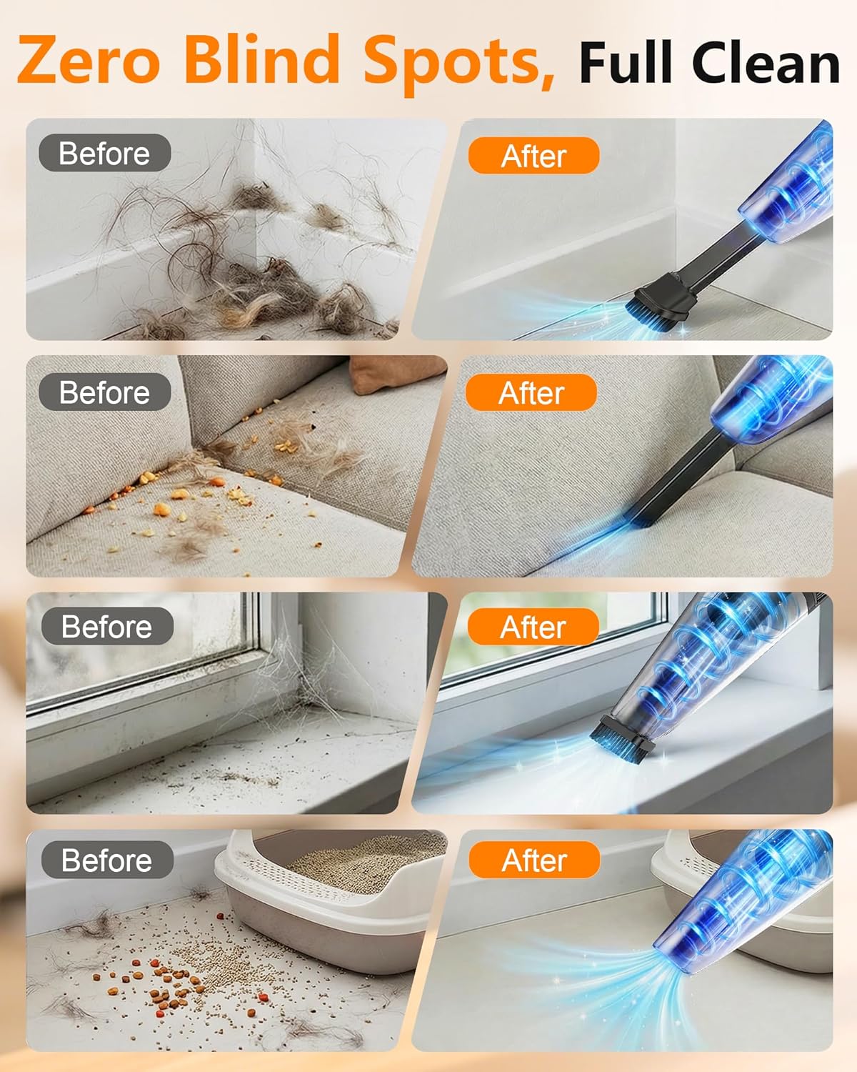 PowerSpeed CleanView Portable Handheld Vacuum - 16000Pa Strong Suction & 1000mL Dust Cup | Cordless LED Vacuum for Quick Home Cleaning
