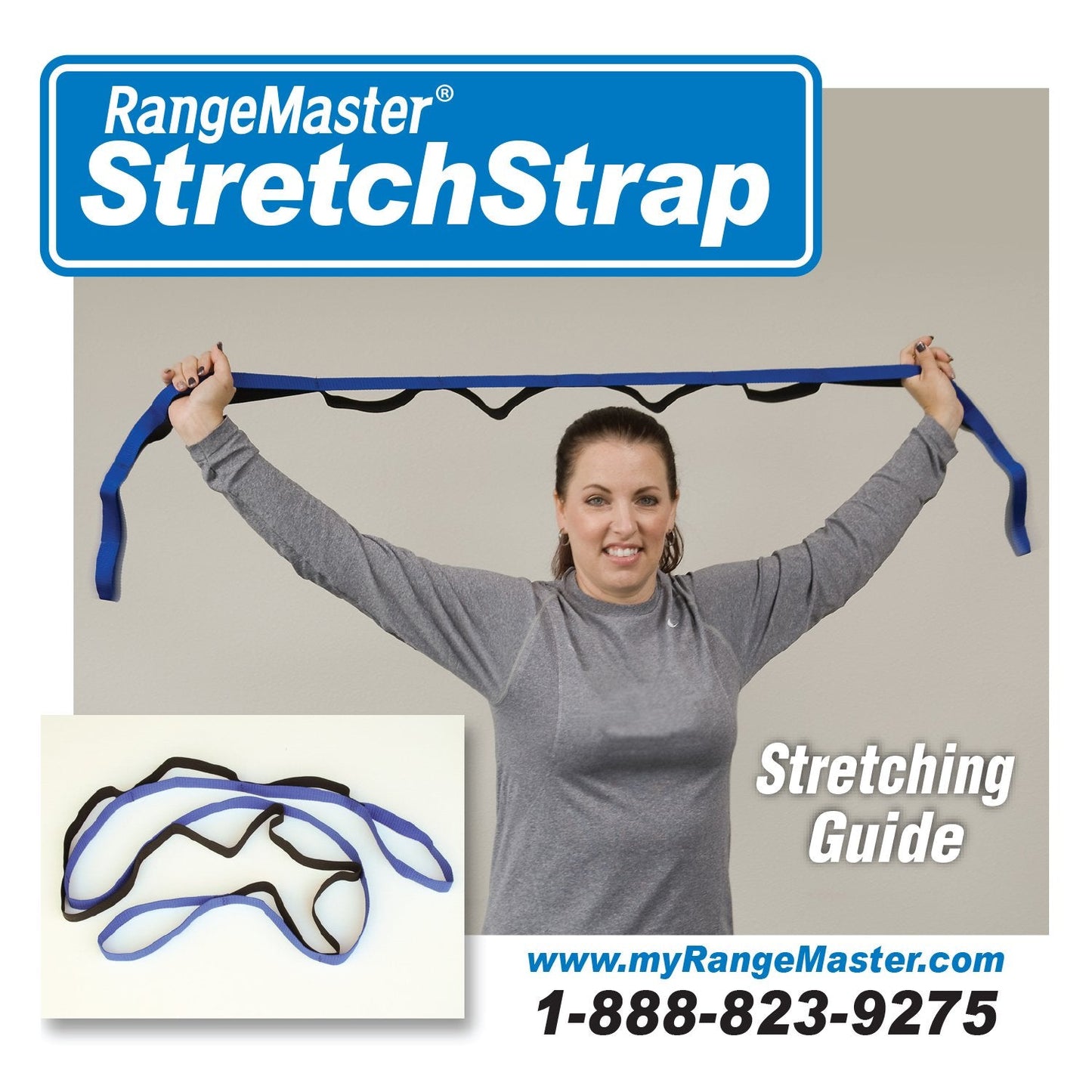 RangeMaster Stretch Strap, Multi-loop Strap with Exercise Guide for Physical Therapy, Yoga, Flexibility (Blue)