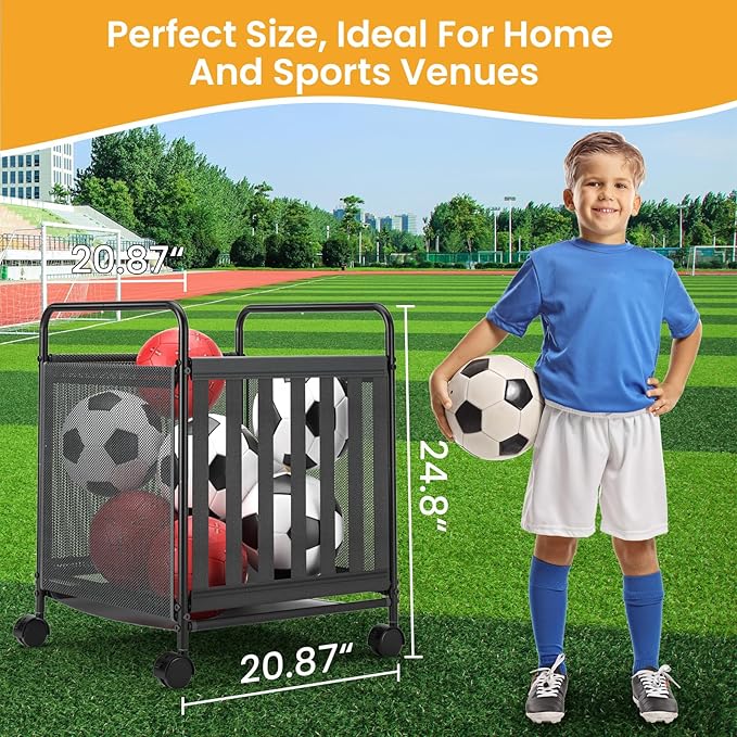 Ball Storage Bin Rolling Storage,Garage Sports Equipment Organizer,Outdoor Toy Box, Gym and Schools, Garage Organization,Can Store basketballs, Footballs and Sports Equipment.(Black)