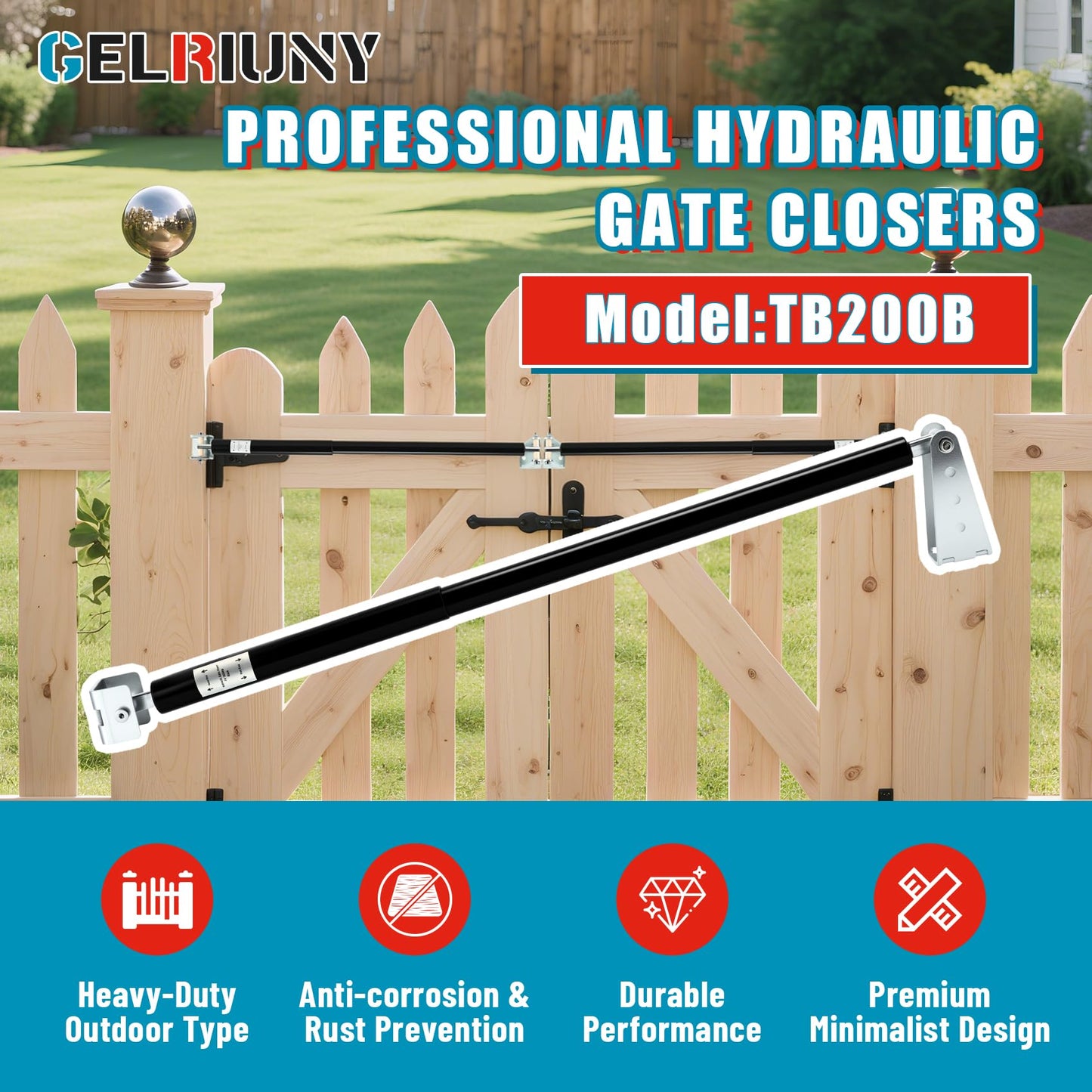 New TB200 Hydraulic Gate Closer, Rust Resistant & Weatherproof Automatic Gate Closer, Adjustable Closing Speed, Fits 60 to 140 Lbs Vinyl, Steel, Wood, Chain Link Fence Gates, Black