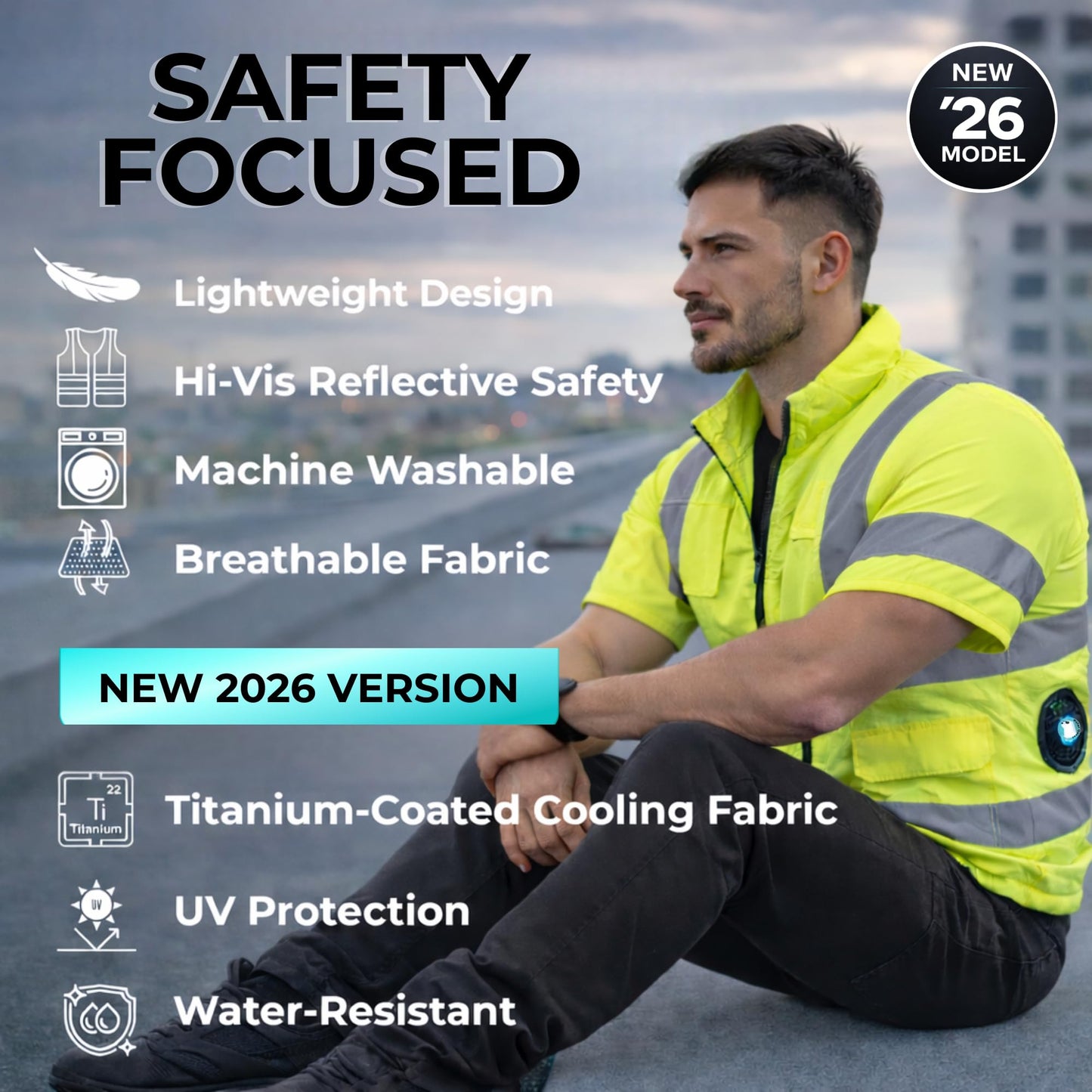 POLAR QUEST SHOP Class 3 Cooling Fan Safety Shirt (Half Sleeve) | Hi-Vis Reflective Work Shirt with Fans & Battery for Construction & Outdoor Work - Extra Large