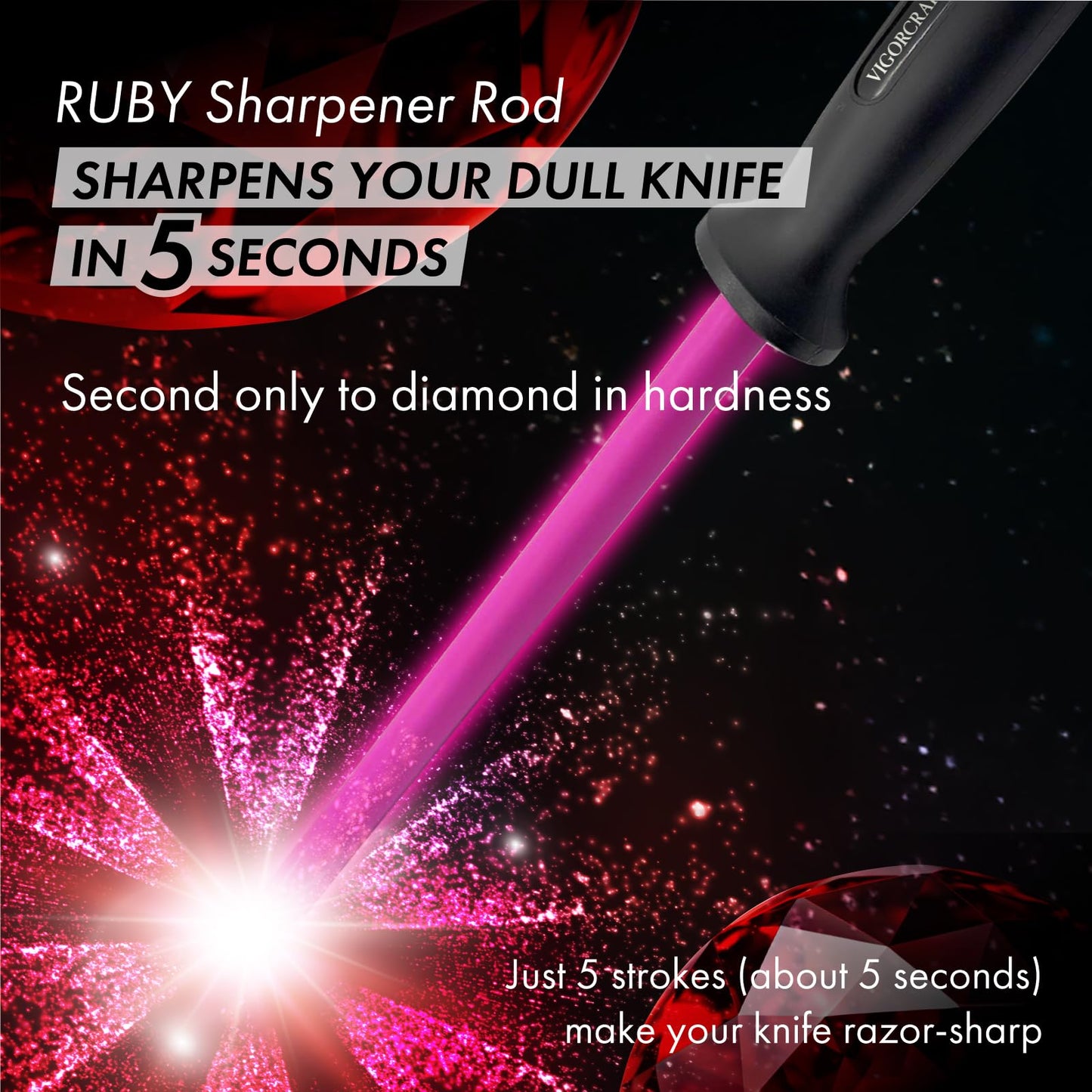 VIGORCRAFT Ruby Sharpener Rod: Durable Knife Sharpener, Harder Than Steel Honing Rod, Japan Product