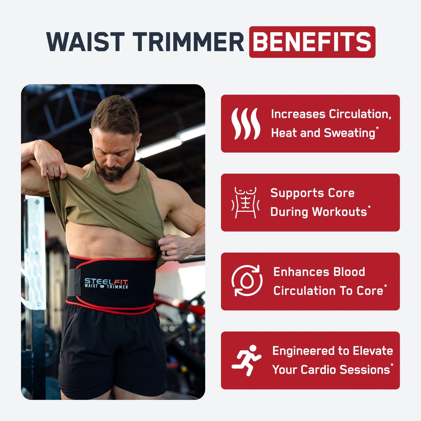 SteelFit Waist Trimmer Belt for Women & Men - Moisture-Resistant Neoprene Waist Trainer - Adjustable Sweat Band Shaper for Stomach & Belly Fat - Fitness, Gym & Exercise Accessories for Working Out
