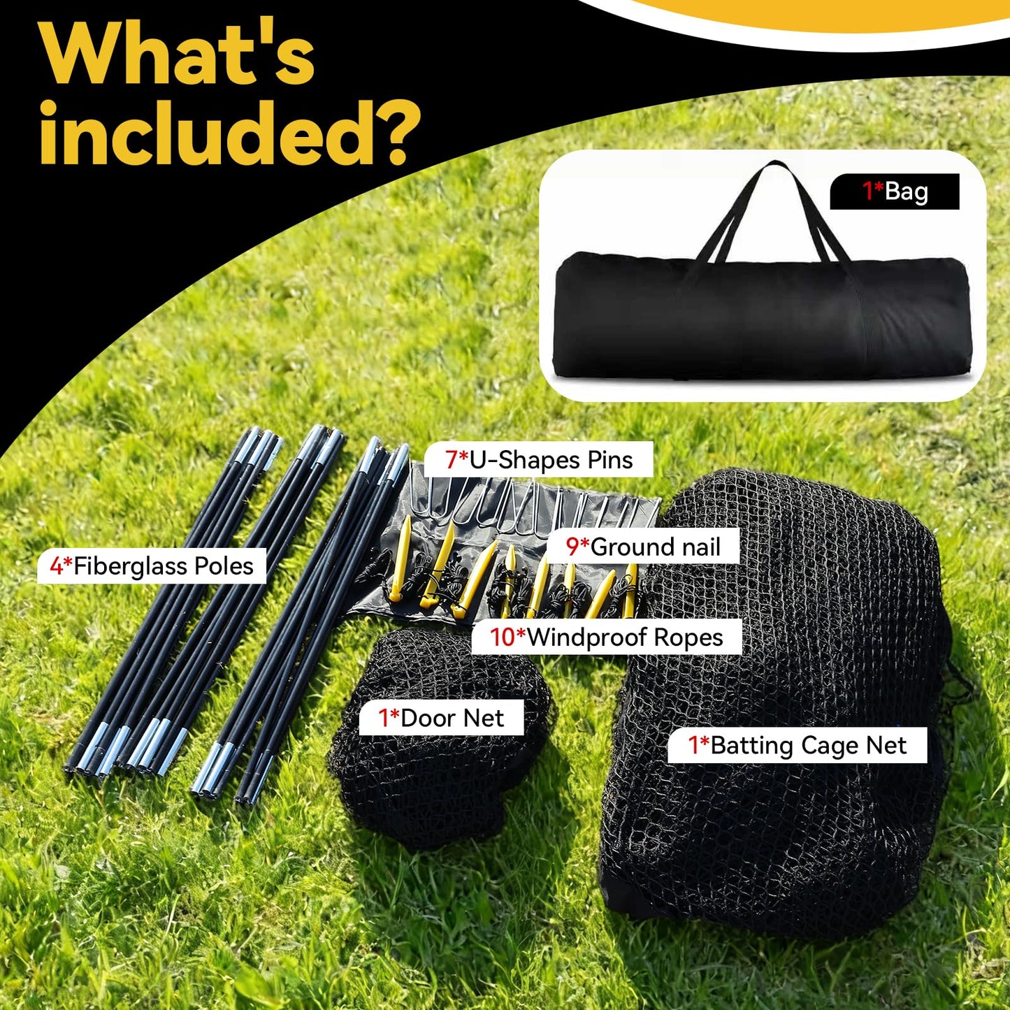 Batting Cages for Backyard, 22FT Baseball Cage with Heavy-Duty Net Portable Backyard Batting Cage for BaseballSoftball Training 4-Layer Polyester Complimentary Handbag