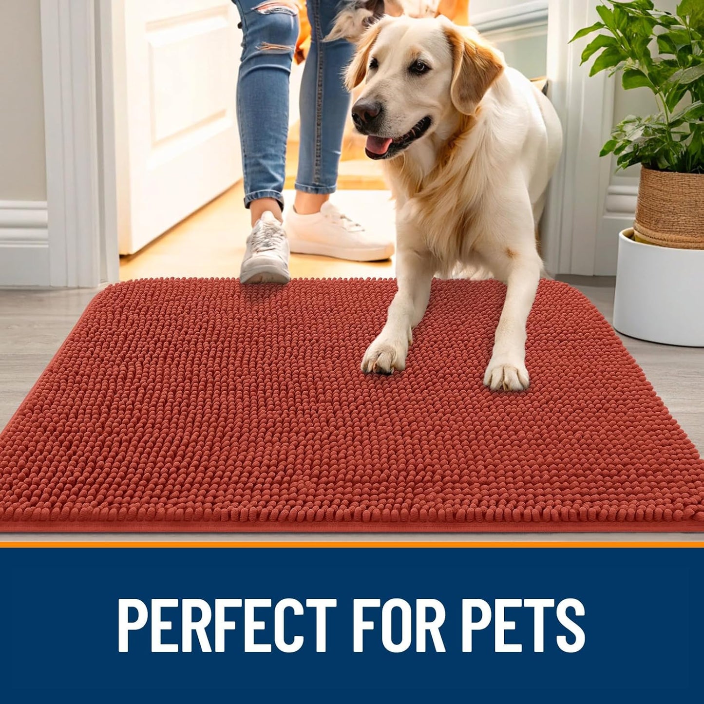 OLANLY Dog Door Mat - Absorbent Non-Slip Washable Doormat for Muddy Paws | 40x24, Maple Red