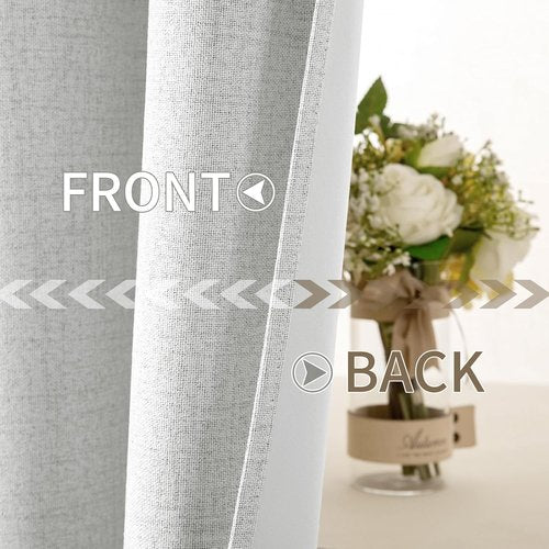 MIULEE 100% Blackout Linen Textured Curtains - Thermal Insulated Heathered White Drapes | 52 x 84 Inch (2 Panels)