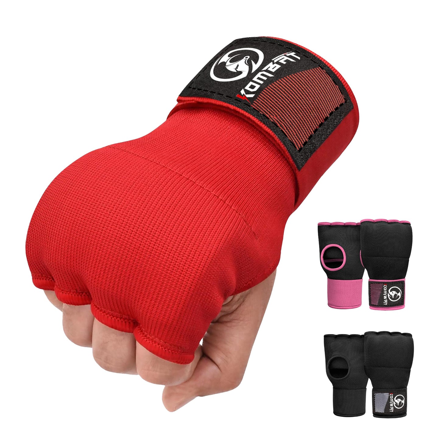 Kombat Gel Boxing Hand Wraps, Padded Inner Gloves for Men & Women, 75cm Quick Wrist Wraps, Knuckle & Wrist Protection for Muay Thai, MMA, Kickboxing, Martial Arts, Punching Training (Red, X-Large)