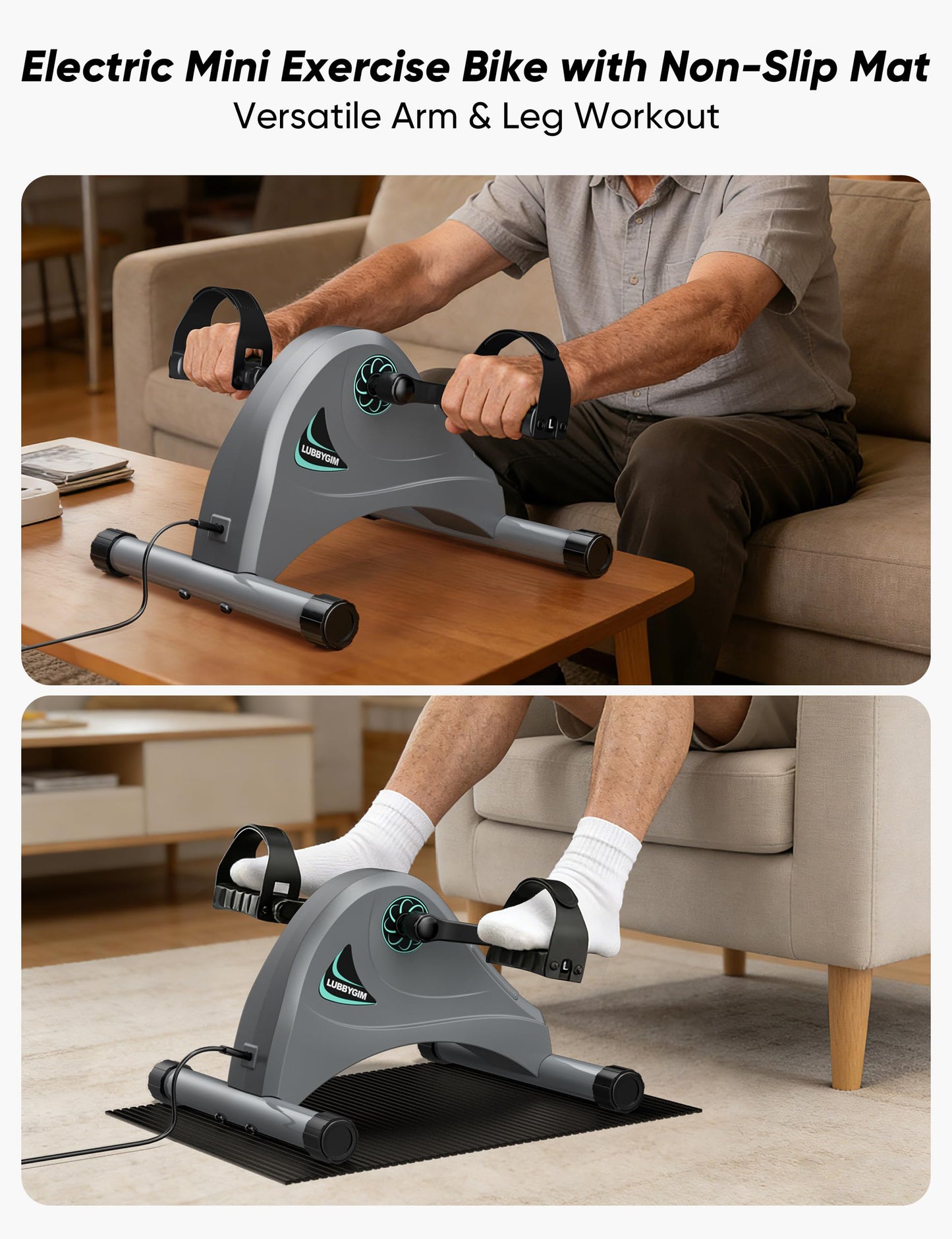 LUBBYGIM Mini Exercise Bike, Under Desk Bike Pedal Exerciser for Seniors & Physical Therapy, Electric Motorized Foot Pedal Machine for Arm and Leg Fitness, 6 Speed Levels