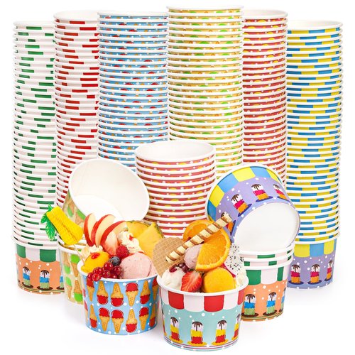 Cididu 240 Pack Paper Ice Cream Cups, 8 Oz Disposable Dessert Snack Bowls, Parties Suppliers Treat Cups for Hot and Cold Food, Soup, Sundae, Fruits, Frozen Yogurt, Summer Birthday Party Picnic
