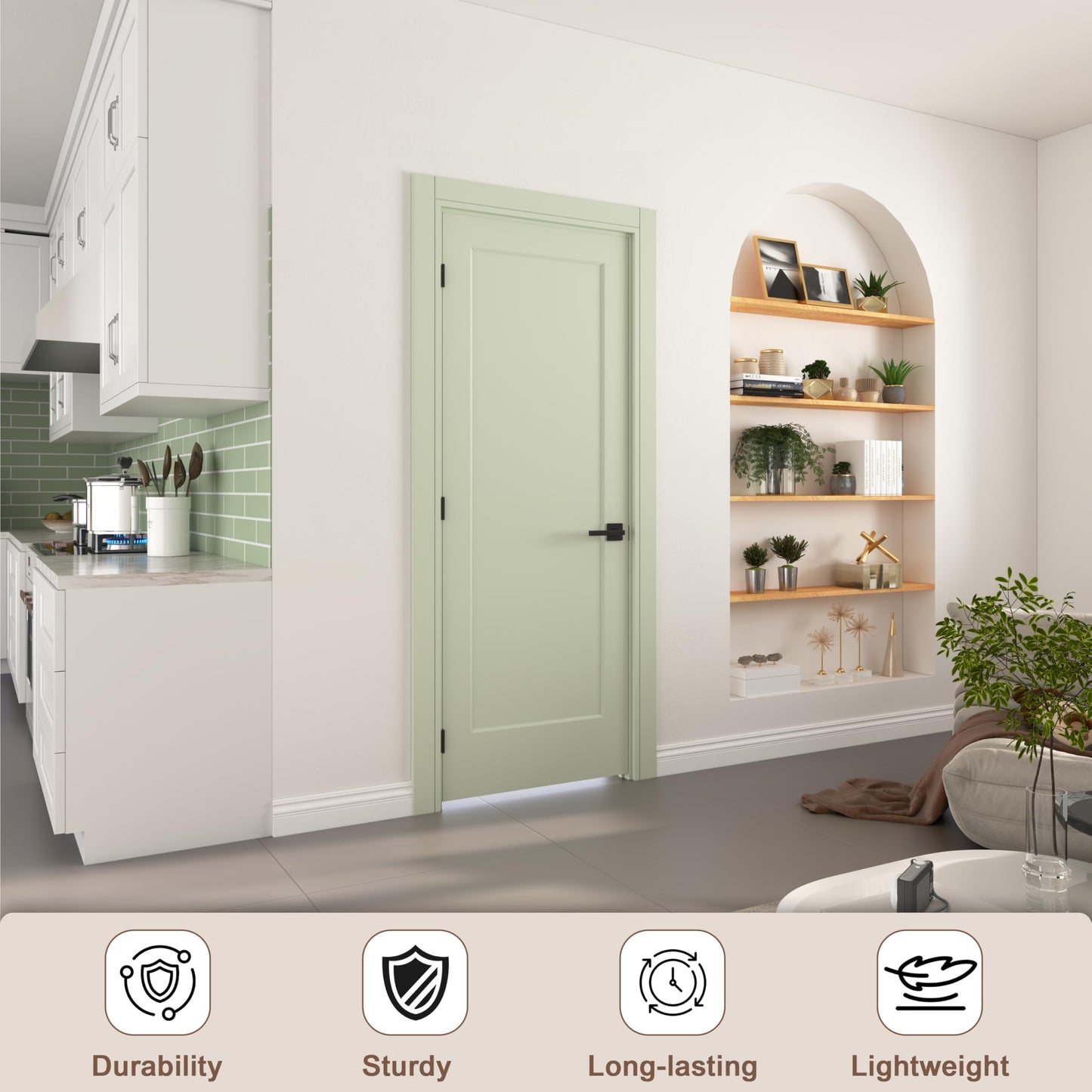 JUBEST 30"x80" Right-Hand Prehung Interior Door with Knock Down Jamb Kit & Matte Black Hinges, 1-Panel White Primed Hollow Core Molded Door Slab with Bore & Hinge Cutout, Durable & Sturdy, No Handle