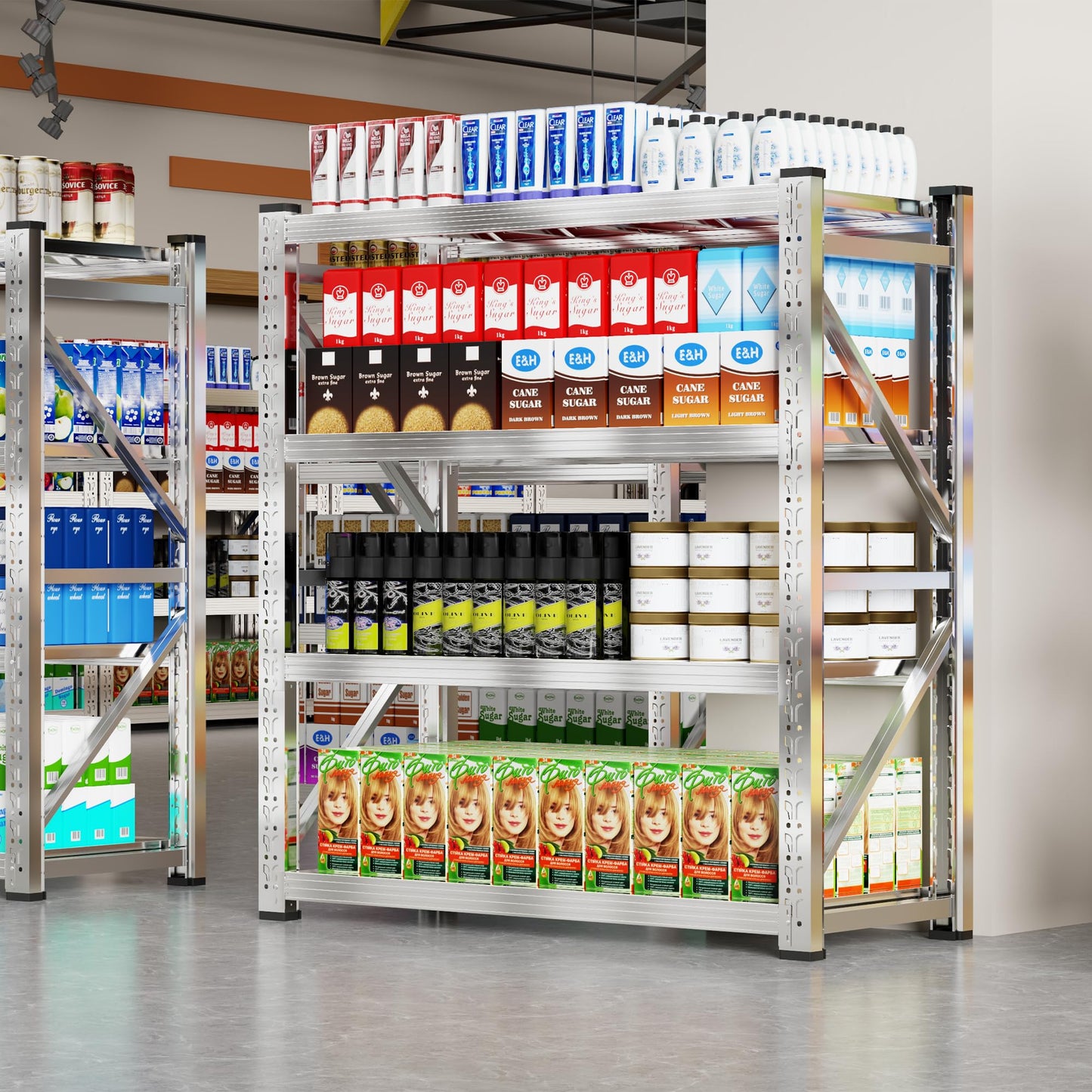 Kobito 68.9W'' Storage Shelves 4 Tier Stainless Steel Shelf Utility Rack Shelf 2200LBS Adjustable Shelf Storage Rack for Garage Supermarket, Warehouse,Industrial,Basement,68.9" Wx70.87''Hx23.7''D