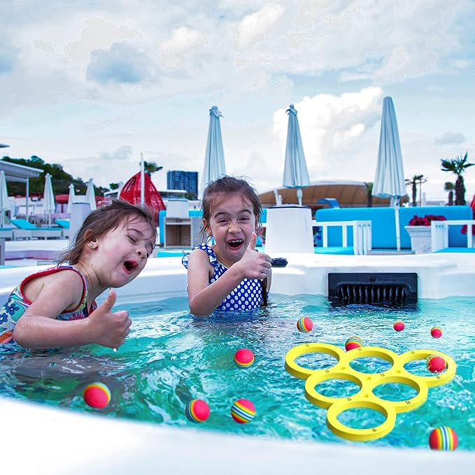 Hiboom Pool Game with Score, Combo Foam Pool Floats with 10 Colorful Tossing Balls, Toss Game Swimming Party Toys Accessories for Family Par, Dive Rings(Triangle,Yellow)