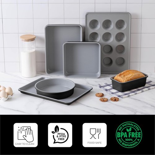 Country Kitchen Nonstick Bakeware Set - Durable & Easy Release, Black | 6-Piece Stackable Set