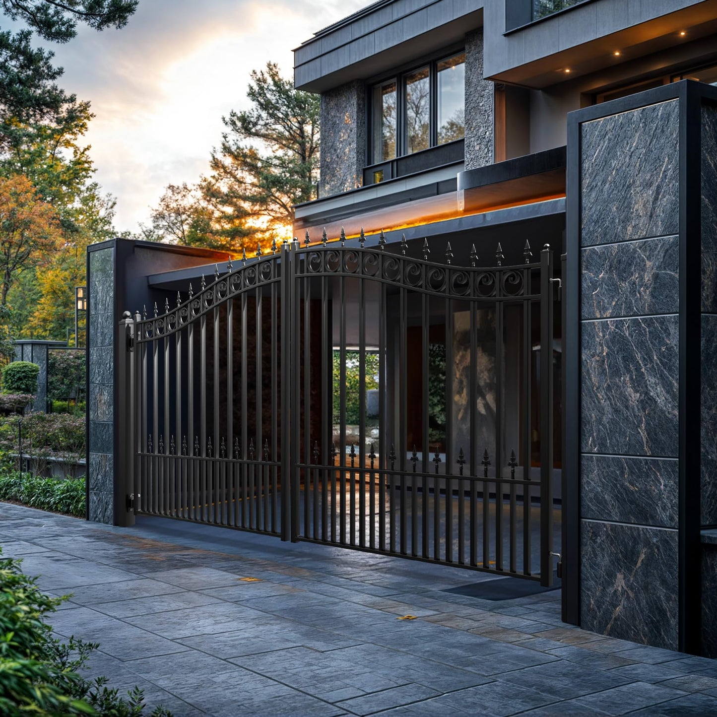 ZUMI Double-Swinging Driveway Gates, 12 x 6 feet, Heavy-Duty Driveway Fence Gates for Home Security, Weatherproof Iron Outdoor Security gate kit, Sydney Style