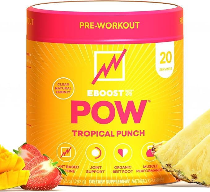 EBOOST POW Natural Pre Workout Powder ??20 Servings - Tropical Punch - A Pre Workout Supplement for Performance, Joint Mobility Support, Energy, Focus - Men & Women - Non-GMO, Gluten-Free, No Creatine
