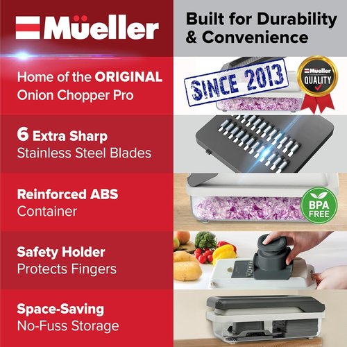 Mueller Vegetable Chopper - Versatile Mandoline Slicer & Dicer with Container | White Sand/Grey